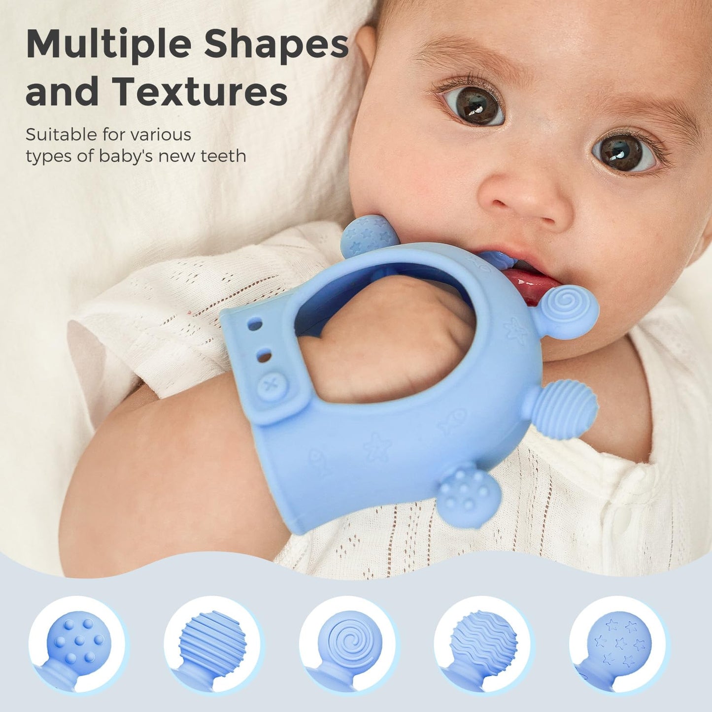 Momcozy Baby Teether Toys | Food Grade Silicone Teething Relief 0-6 Months | Toy 6-12 Months | Baby Essential | Yellow and Blue