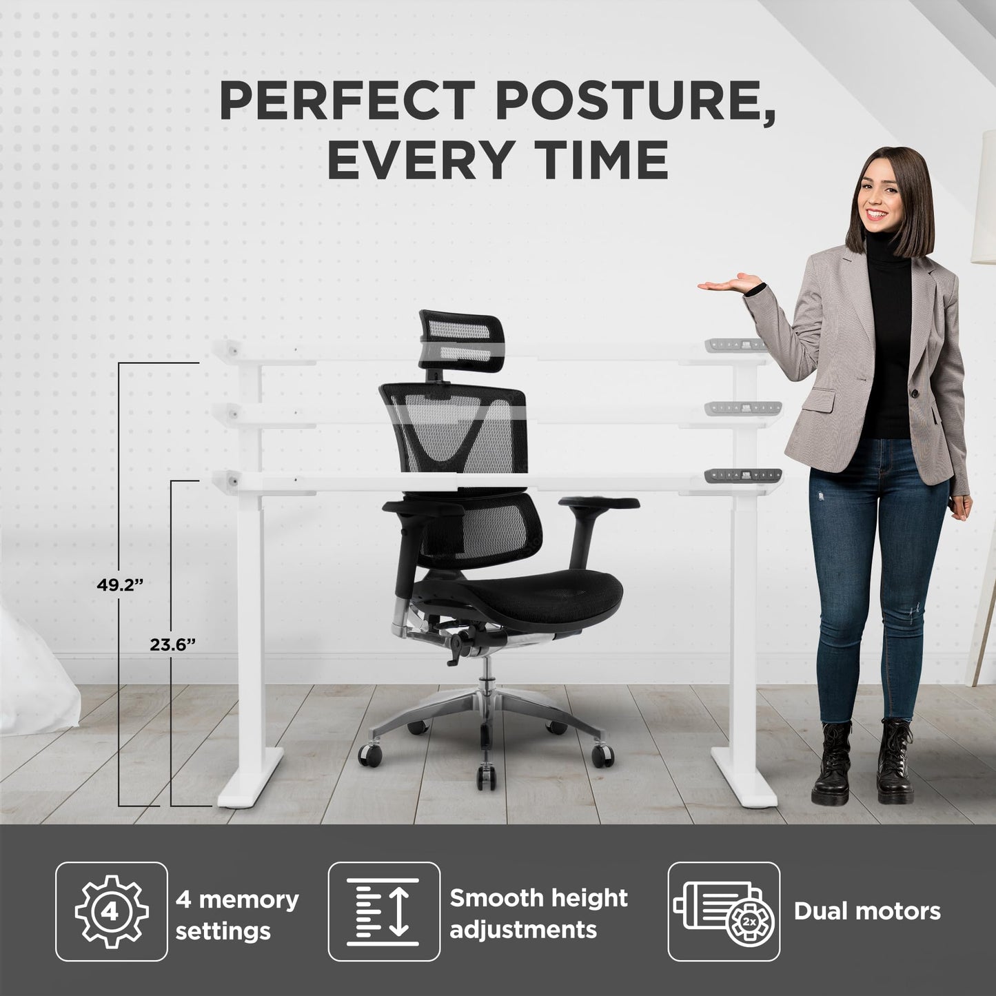Rise Up Standing Desk Legs, Adjustable Standing Desk Frame Dual Motor w/Memory, Electric Frame Base Height Desktop Table, Sit Stand Electric Table Legs