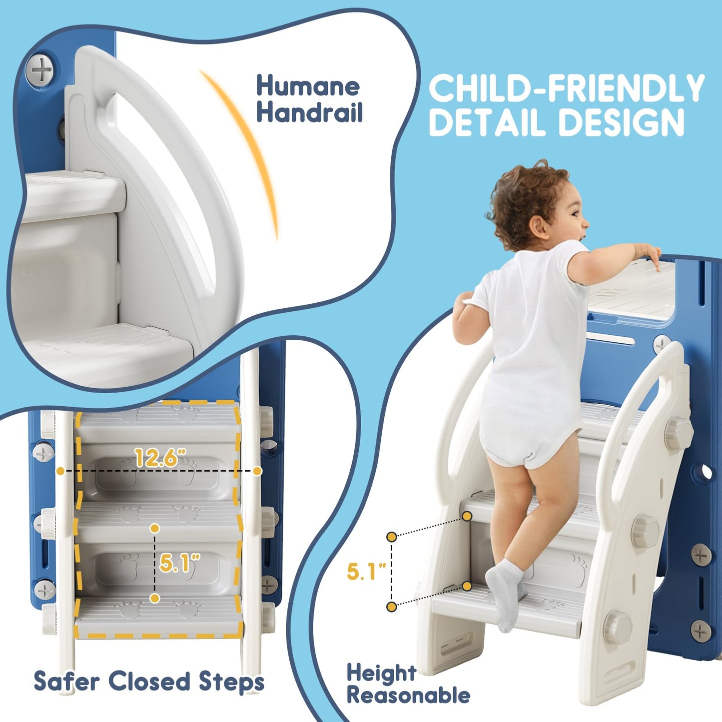 8 in 1 Toddler Slide Set, Kids Slide for Toddlers, Toddler Climber Slide PlaySet with Basketball Hoop,Outdoor Indoor Playground for Toddlers Upgraded