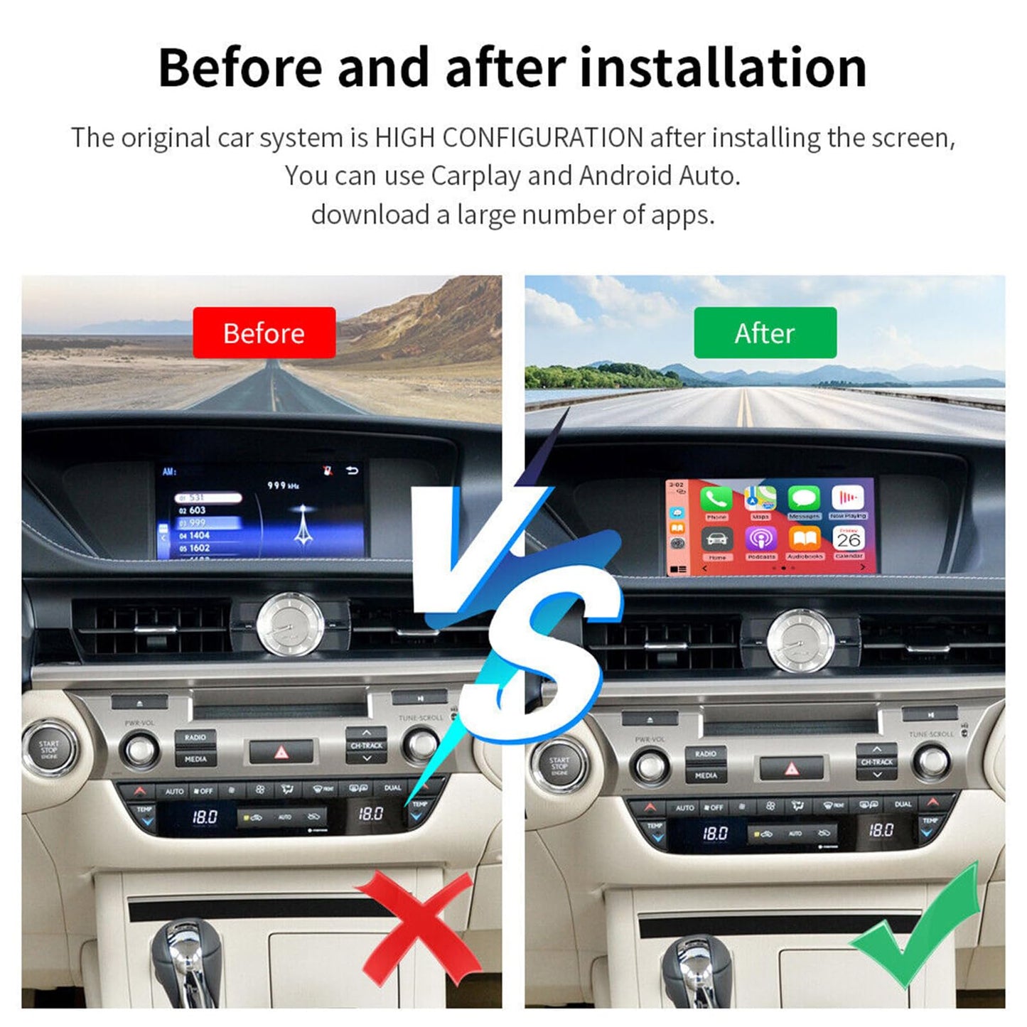 Wireless CarPlay Retrofit Kit Decoder for Lexus NX/ES/UX/CT/RX 2014-2020 Retains Factory Controls Support Android Auto, Mirror Link, Backup Camera, YouTube, Original Car Function