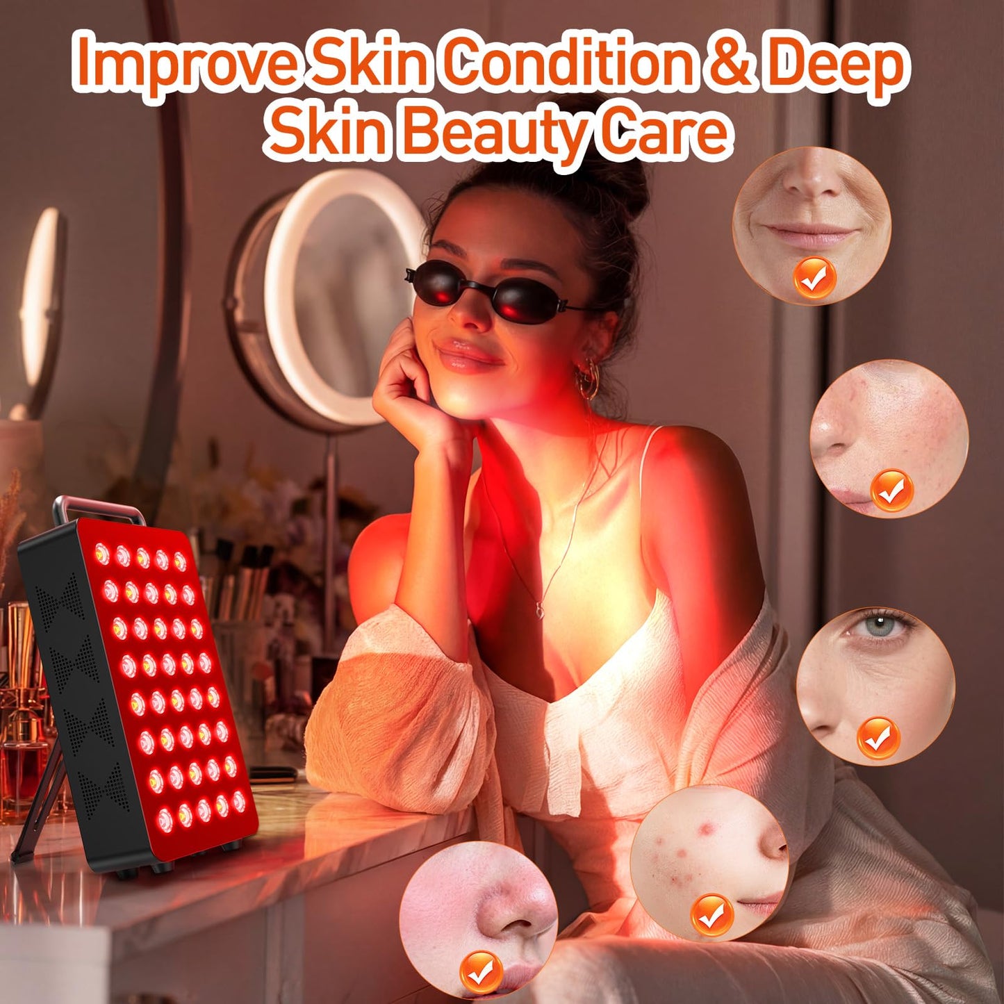 Red Light Therapy Panel 5 Wavelength 40 Dual Chip High-Efficiency LEDs 630+660+810+830+850nm Red and Near Infrared Lamp Therapy Device 60W Timer & Stand for Body Pain Relief Face Skin Health