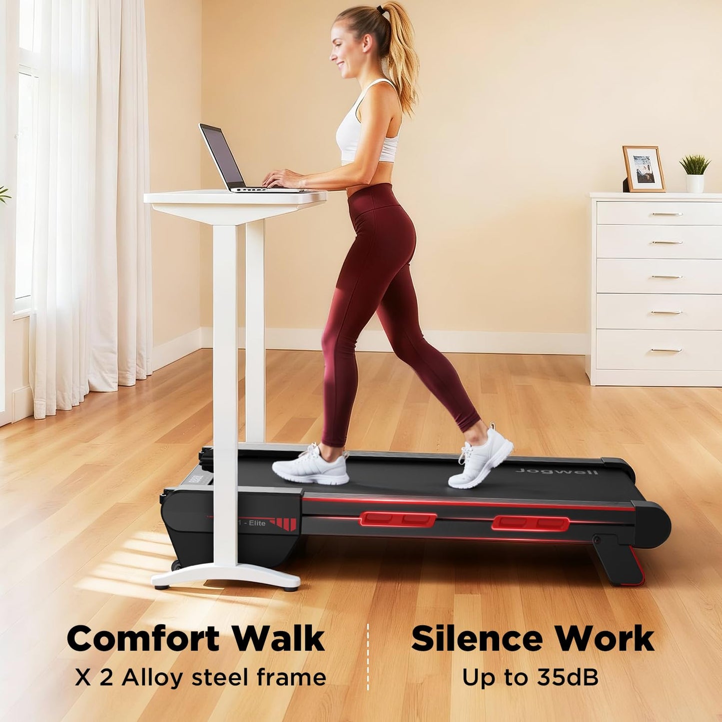 Jogwell Walking Pad Treadmill with 20%/15%/12% Auto Incline, Max 400/350lbs Capacity Treadmills for Home Office Under 35dB, Spacious Running Area, Vertical Storage, 3/3.5HP Brushless, APPJW06