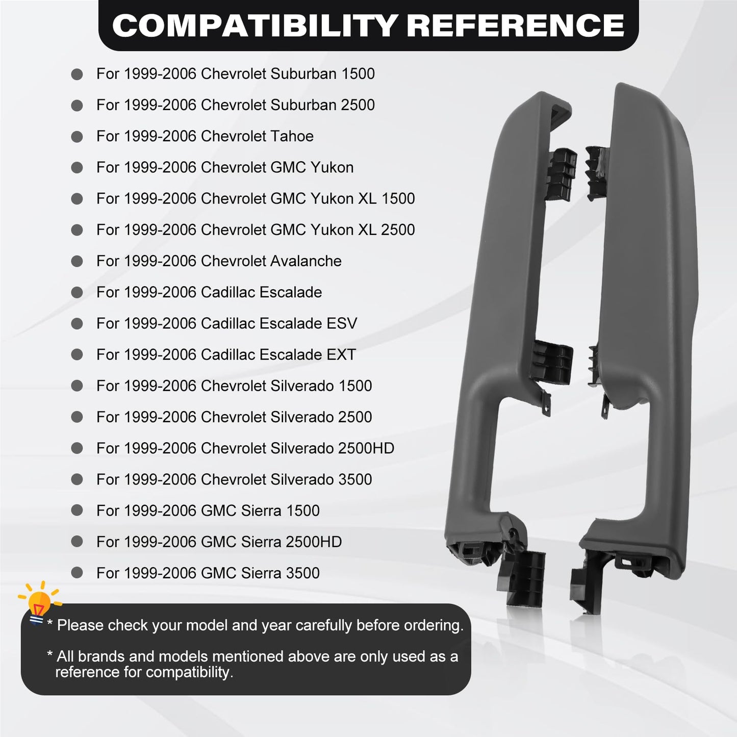 12472876 Front Driver & Passenger Side Door Armrest Handle for 1999-2006 Chevy Suburban Silverado Sierra Tahoe Avalanche Escalade & GMC Yukon, Front Left & Right Door Arm Rest with Handle, Light Gray
