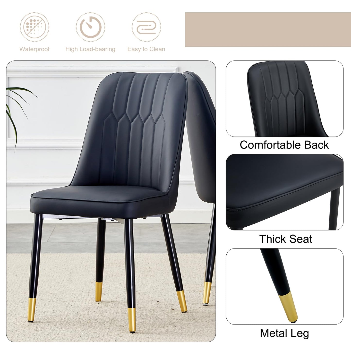 71'' Dining Table Set for 8,Marble Dining Table Set,Modern Kitchen Table with 8 PU Leather Chairs,Gold Dining Room Table Set with V-Shaped Black Glossy Pillars,Ideal for Kitchen Dining Room