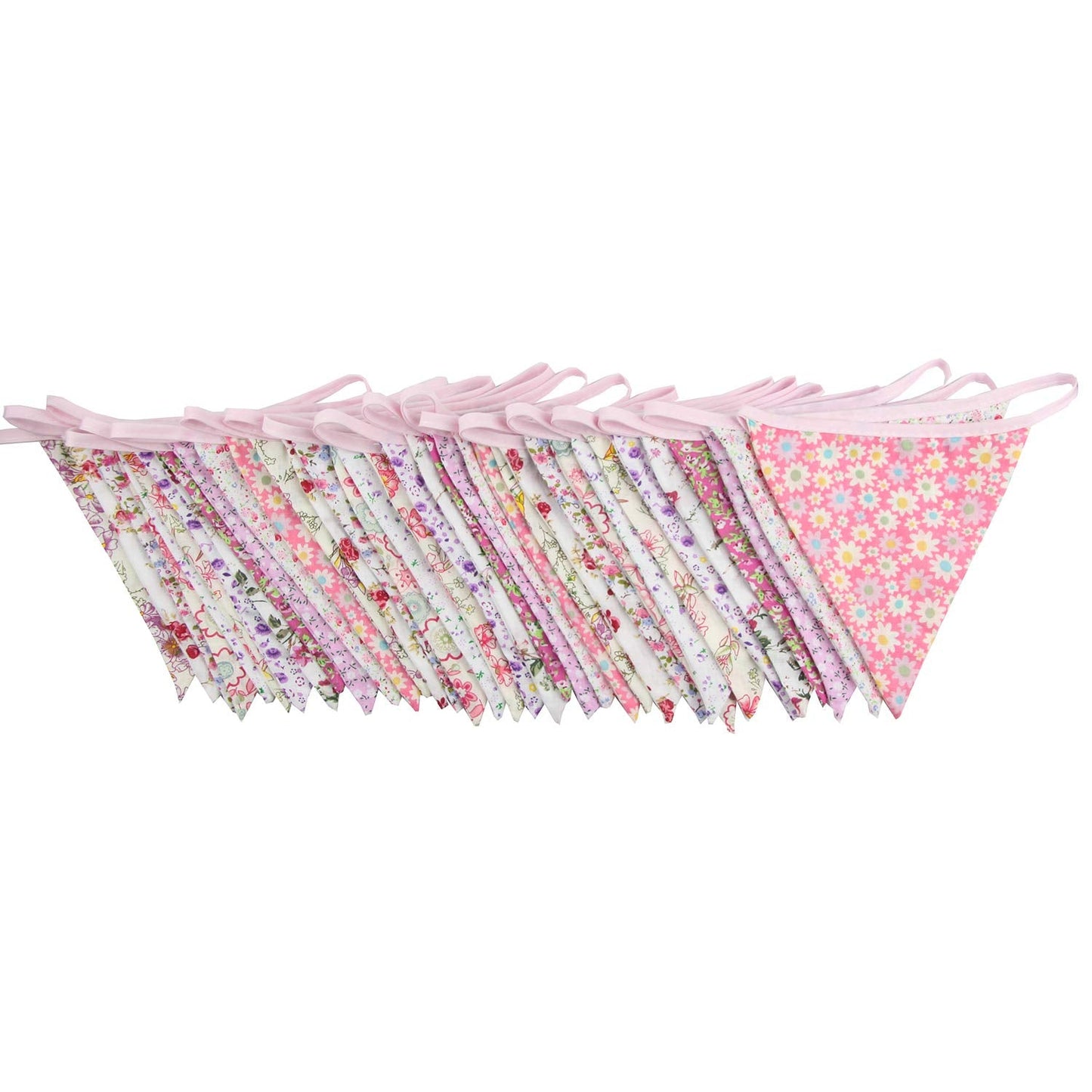 10M/32Ft Triangle Bunting Banner, 36 Pcs Cotton Fabric Flags Pennant Garlands for Birthday Party, Wedding, Baby Shower, Outdoor and Home Decorations (Pink)