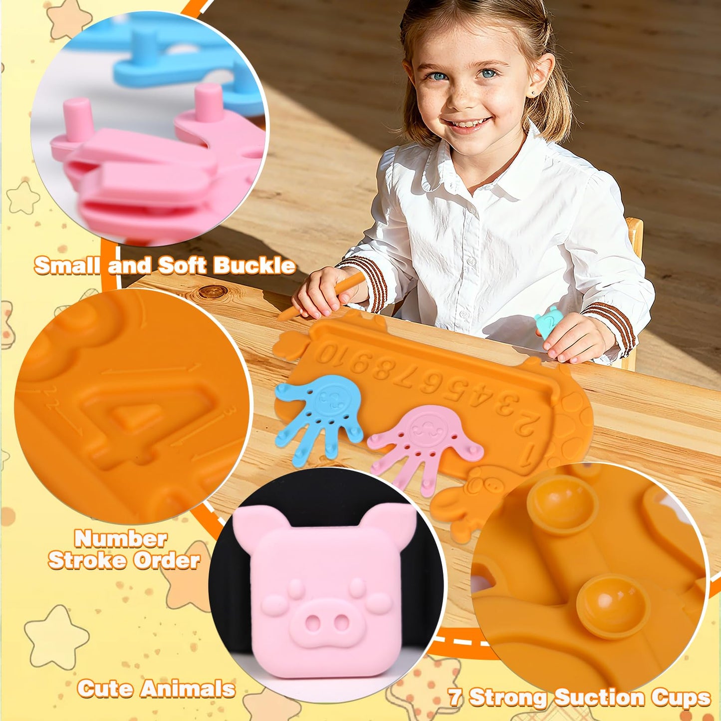 SUMBOHK Silicone Counting Blocks Montessori Math Toy for Toddlers, Giraffe Board with Suction Cup & Tracing, Number Blocks Toys Preschool Manipulatives 3-5, Educational Toys for 3 Year Old