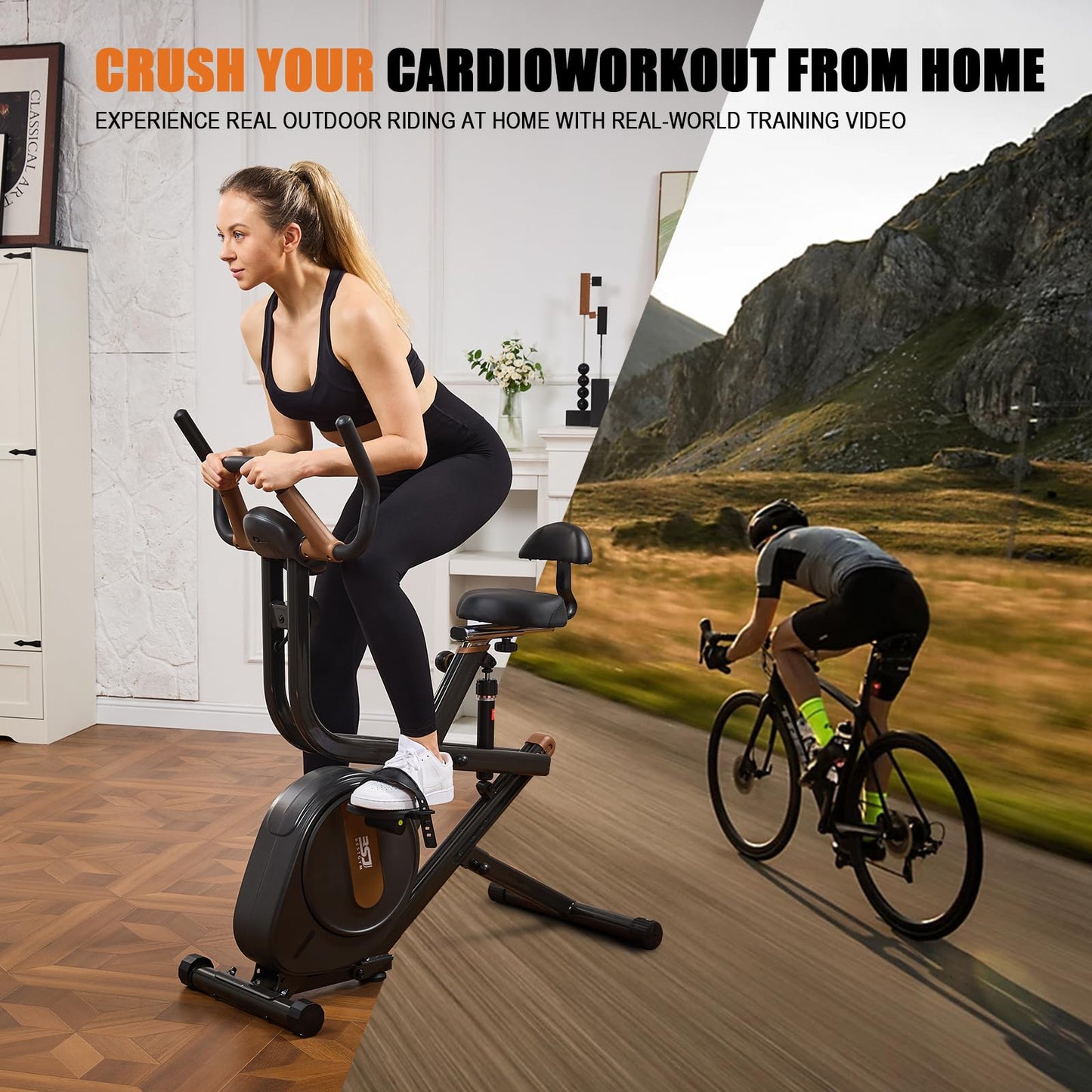3 in 1 Exercise Bike,Squat Machine,Adjustable Magnetic Resistance Stationary Bikes for Home with App Compatible,Low Noise Indoor Cycling Bike with 300lbs Weight Capacity,Home Workout Machine