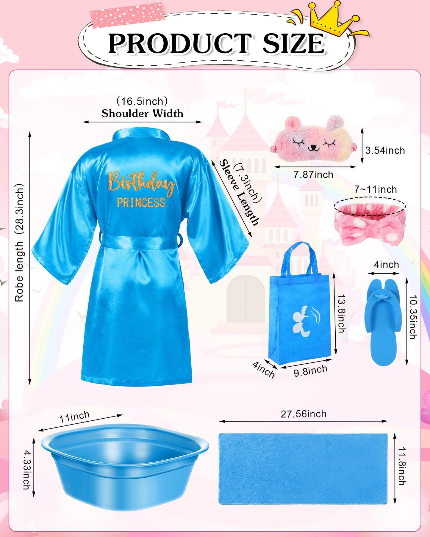 Suhine 6 Set Spa Party Supplies for Girls Kids 6 Satin Robes Spa Kit Sleepover Birthday Slumber Party Favors Nail Salon Pack(Peacock Blue, Pink)