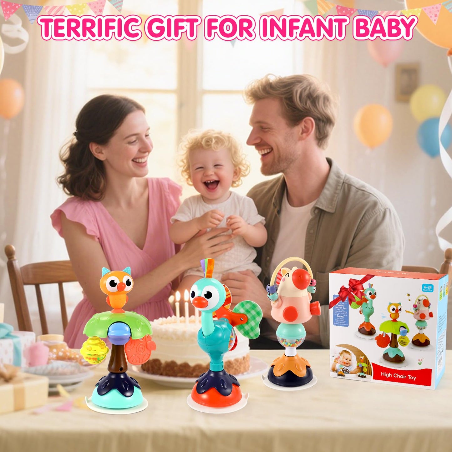 Baby Toys 6-12 Months 3PACK High Chair Suction Cup Toys Rattle Toys for Babies 12-18 Months Baby Tray Infant Toy for 6 9 12 18 24 Months Newborn Gifts for 1 2 Year Olds Boys Girls Kids Birthday Xmas
