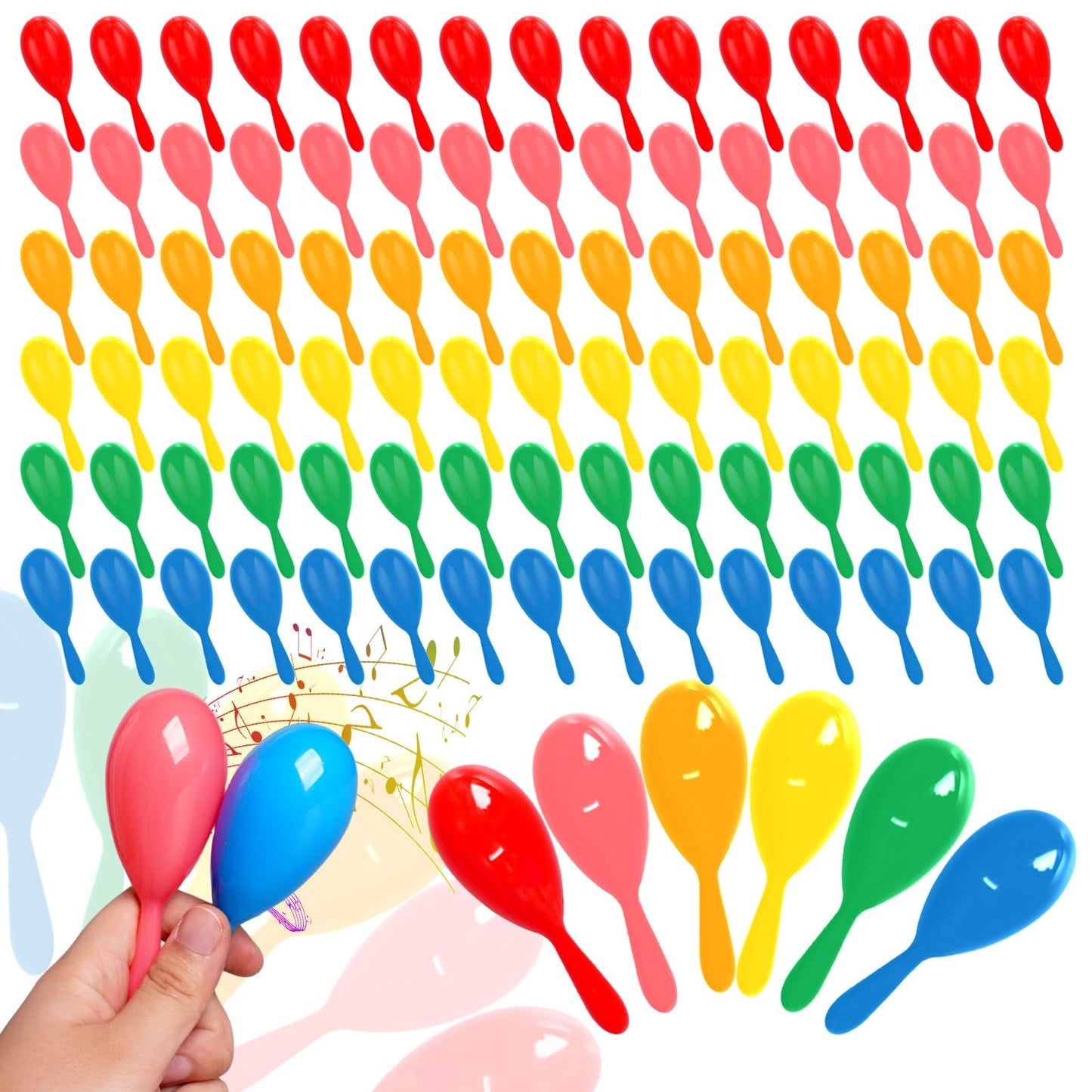 CONEHOY 150 Pcs 4 Inch Mini Maracas Plastic Noisemaker Musical Instruments Neon Maracas Shakers for Kids Birthday Party Classroom Mexican Fiesta Cinco De Mayo Party Favors