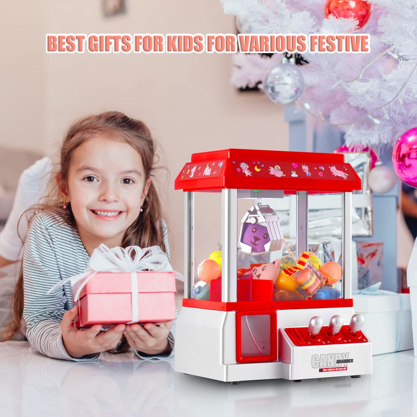 Claw Machine for Kids Toy Mini Arcade Machine Candy Grabber Prize Dispenser Vending Machine Arcade Game Machines for Home Party Christmas Birthday Gifts Cool Girl Toys