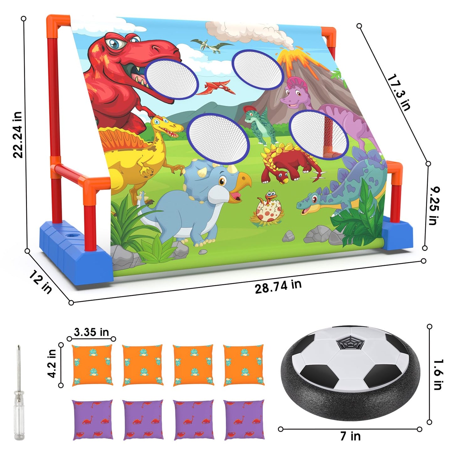 Ocditikl 2-in-1 Moving Kick Toss Games for Kids Ages 4-12, Light Up Hover Soccer Ball with Animal Bean Bag Toss, Indoor Outdoor Birthday Toys for 4 5 6 7 8 9 10 11 12 Year Old Boys Girls