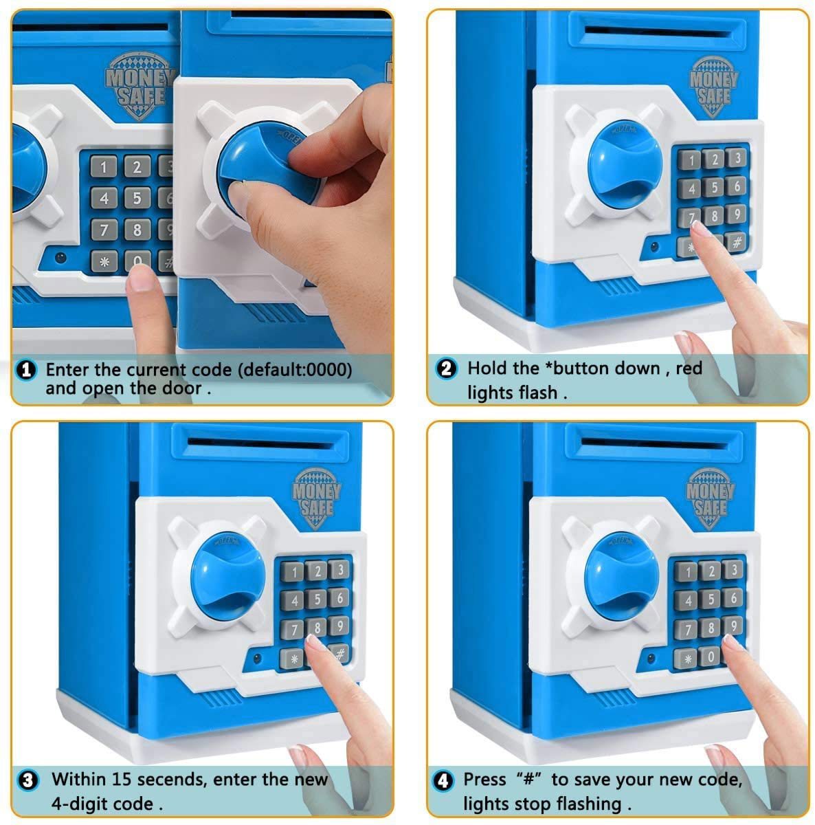 Yoego Kids Money Bank, Electronic Piggy Banks, Great Gift Toy for Kids Children, Auto Scroll Paper Money Saving Box Password Coin Bank,Perfect Toy Gifts for Boys Girls (Blue White)