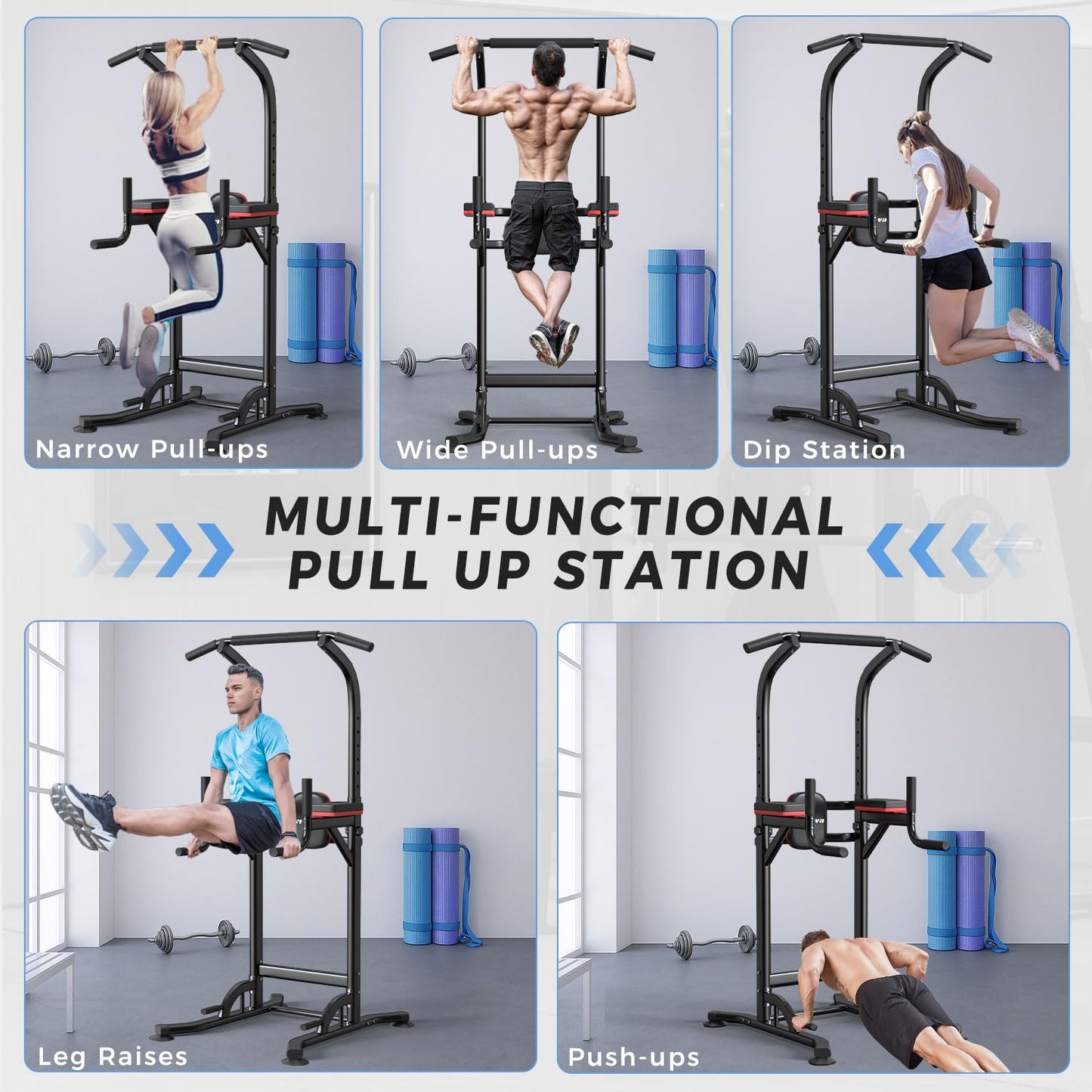 ZENOVA Pull Up Bar Power Tower Dip Bar Pull Up Stand Dip Station Multi-Function Workout Station Fitness Equipment Home Gym Machine