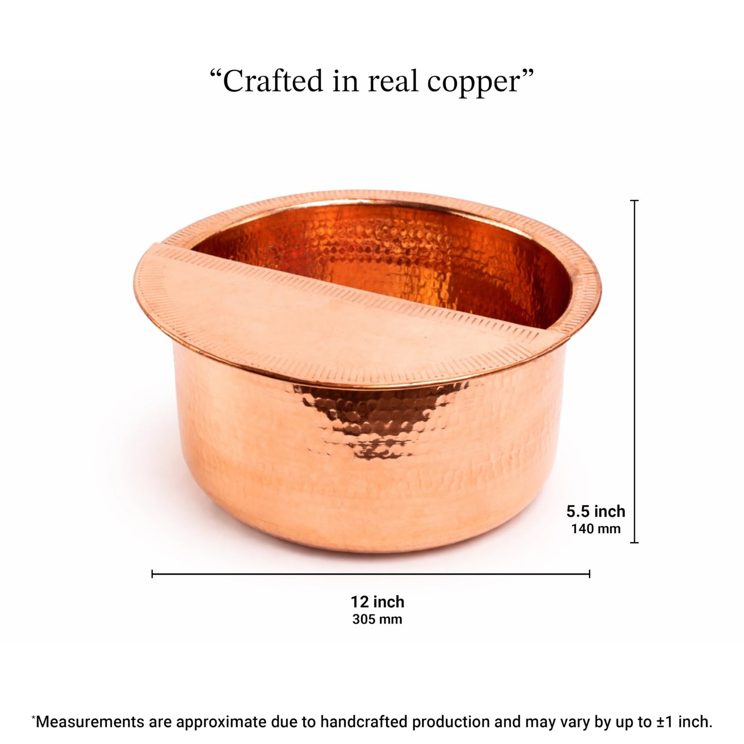 Alfiq 100% Solid Copper Foot Bowl with Removable Footrest, Hand Hammered Large Relaxation Pedicure Basin, 10-20" Sizes, for Spa & Pedicure (12 Inches)