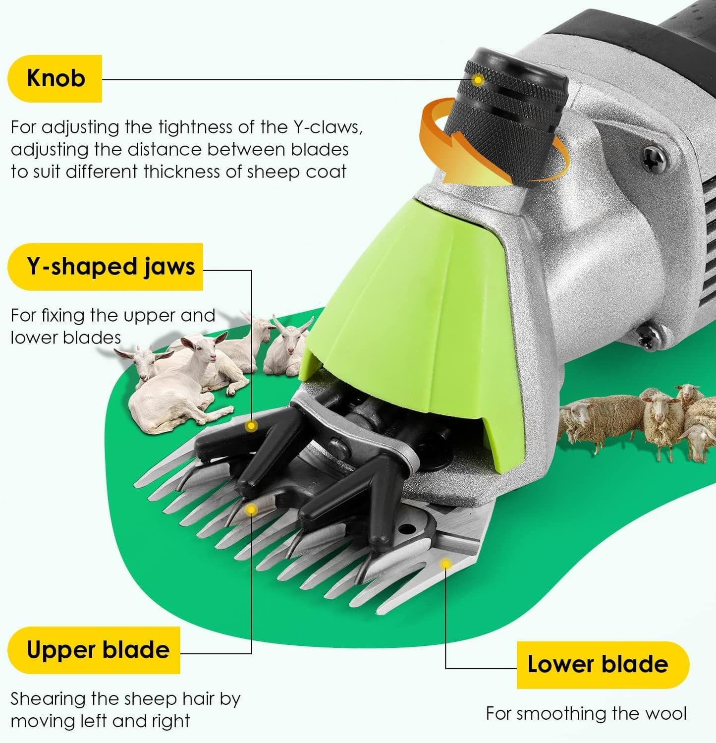 CGOLDENWALL 850W Sheep Shears Electric Sheep Clipper for Grooming Professional Heavy Duty Shearing Clipper with 6 Speed & Blade Tightness Adjustment- 110V (13 Straight Teeth Blade)