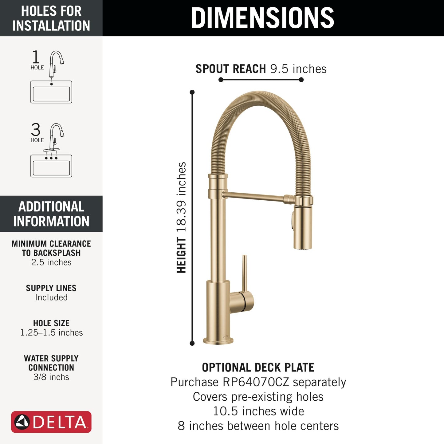 Delta Trinsic Pro Style Commercial Kitchen Faucet with Pull Down Sprayer, Single Hole Brushed Gold Kitchen Sink Faucet, Single Handle, Champagne Bronze 9659-CZ-DST