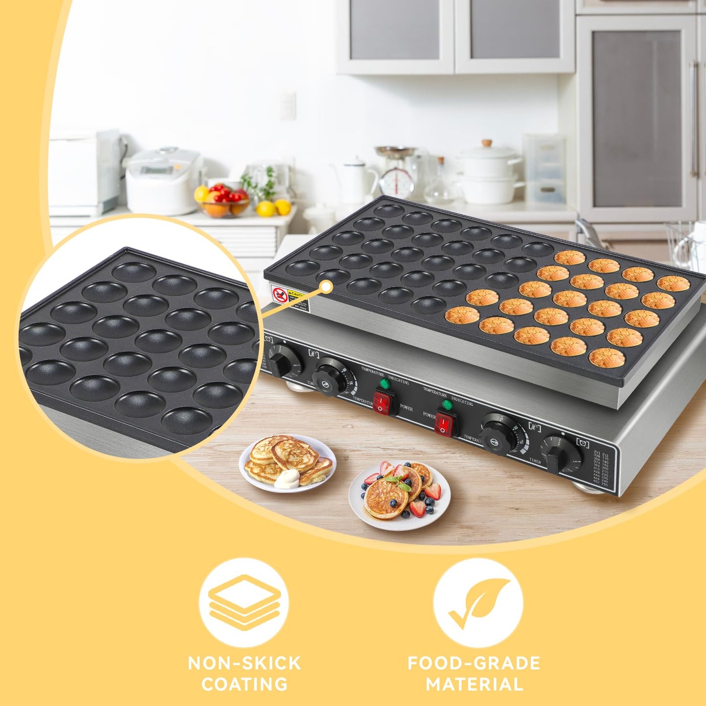 50 PCS Mini Pancakes Maker Machine,110V Mini Dutch Pancake Maker,1800W Commercial Electric Nonstick Waffle Maker Machine for Home and Restaurants