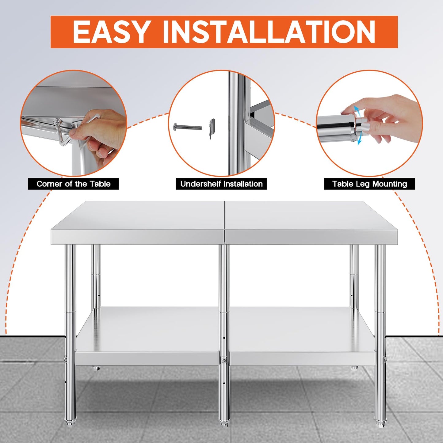 Albott 30x60in Stainless Steel Table, Kitchen Prep Table with Adjustable Undershelf, NSF Certified Metal Surface for Home Kitchen, Restaurant, Hotel, and Garage