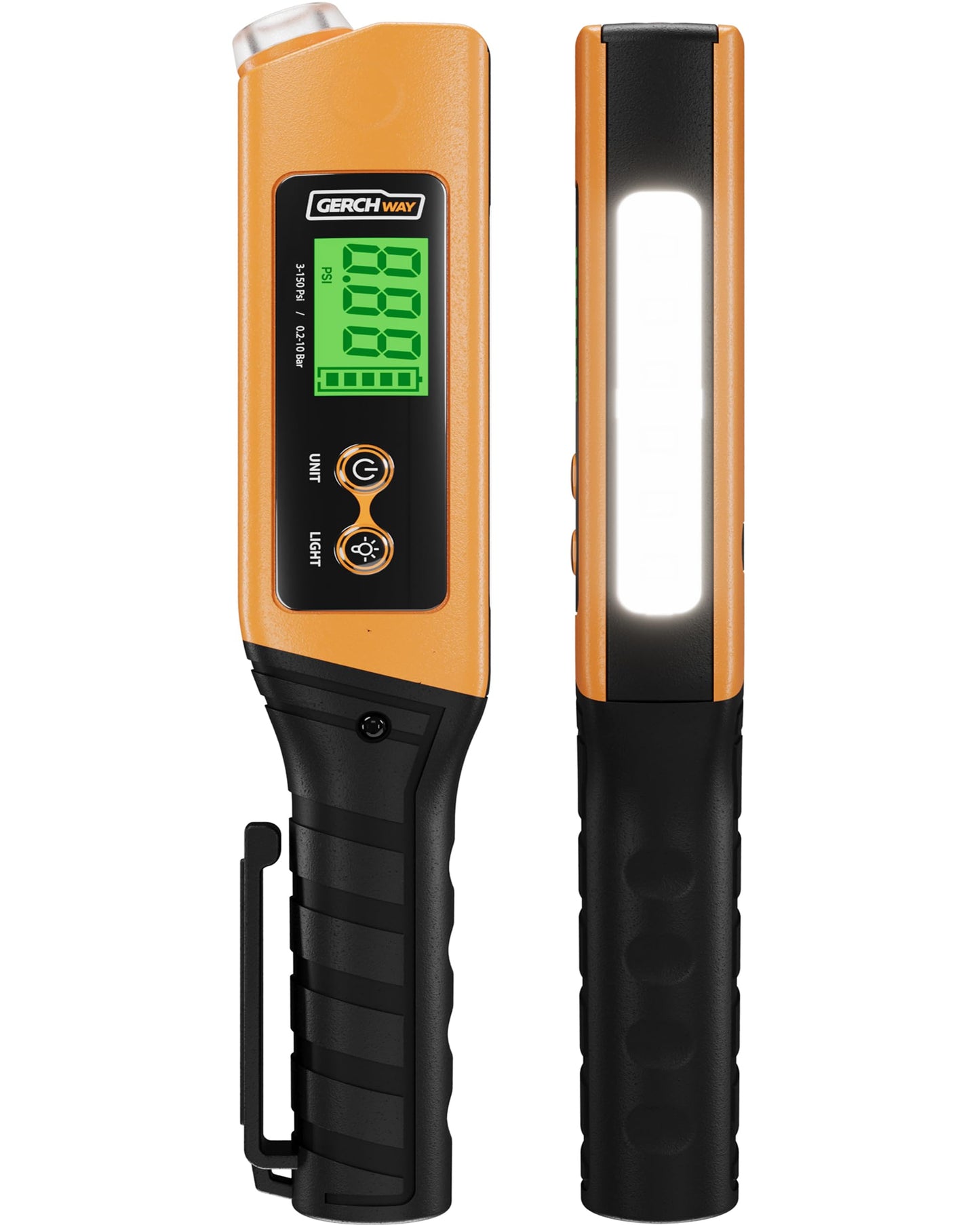 Rechargeable Digital Tire Pressure Gauge with LED Work Light, 150 PSI ±1% Accuracy, Compact 2-in-1 Air Gauge for Cars, Motorcycles, Bicycles and RVs