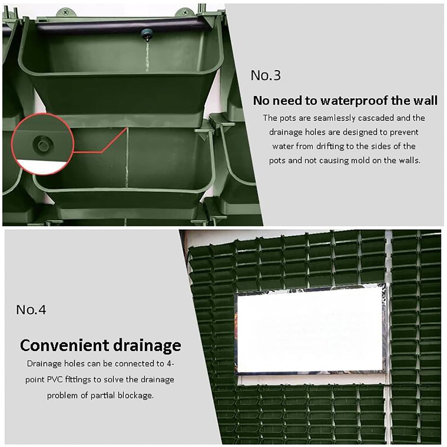 IMSFQFWL Vertical Wall Planter for Outdoor Plants, Indoor/Outdoor Living Wall Decor for Green Herbs and Flowers Self Watering Stacking Planters with Hanging Holder (Dark Green)