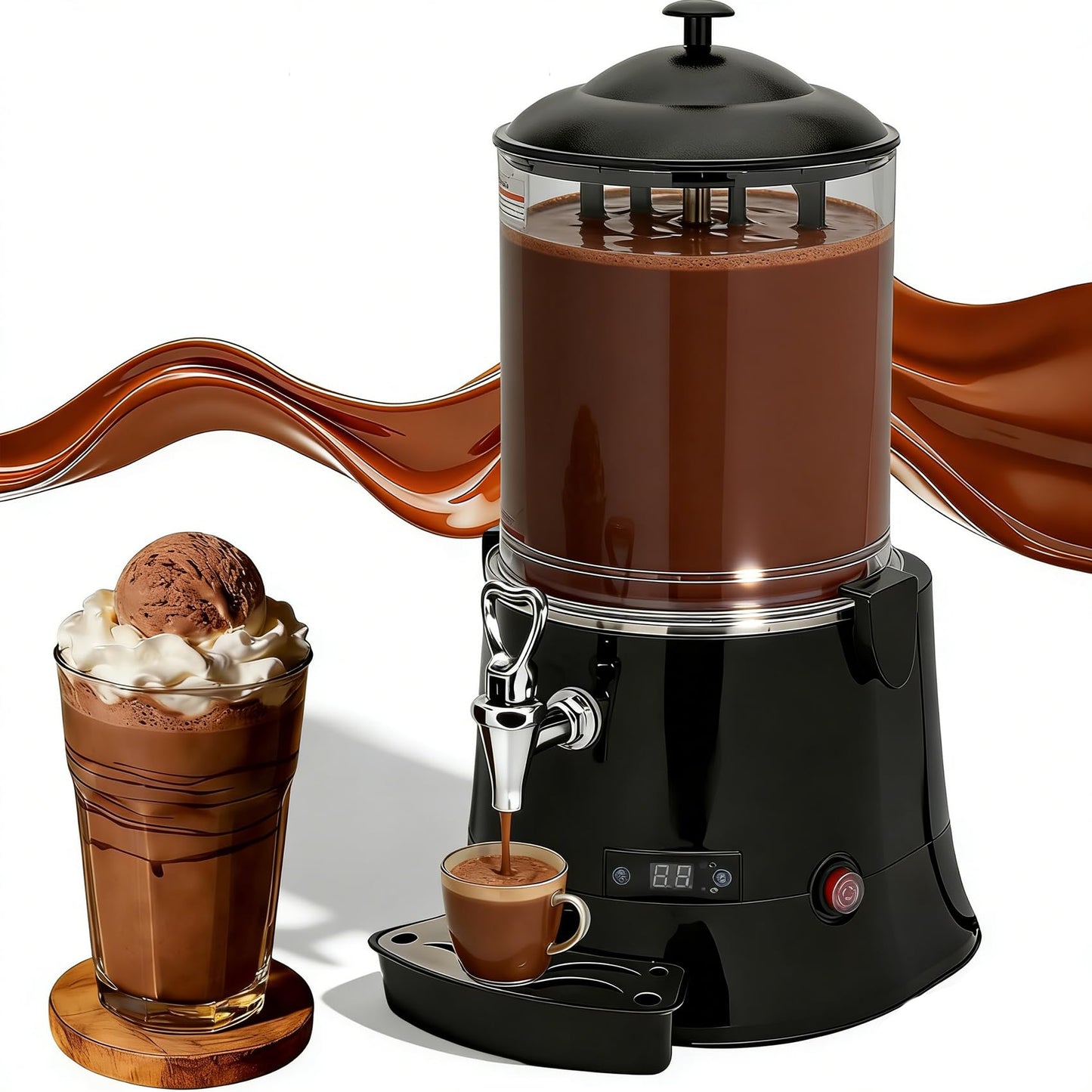 Anrain 10L/2.6Gal Commercial Hot Chocolate Machine, 80 Cup Hot Drink Dispenser with 86-194°F Adjustable Temperature, Hot Chocolate Machine Maker for Cocoa, Milk, Coffee, Juice