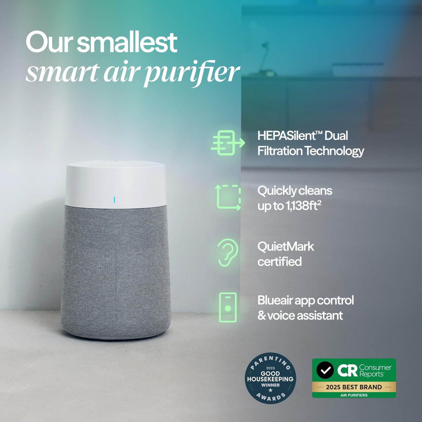 BLUEAIR Air Purifier for Small Room, Bedroom, Home, Cleans 926 sqft in one hour, HEPASilent Air Cleaner for Pets, Allergens, Virus, Dust, Mold, Smoke - Blue Pure 511i Max