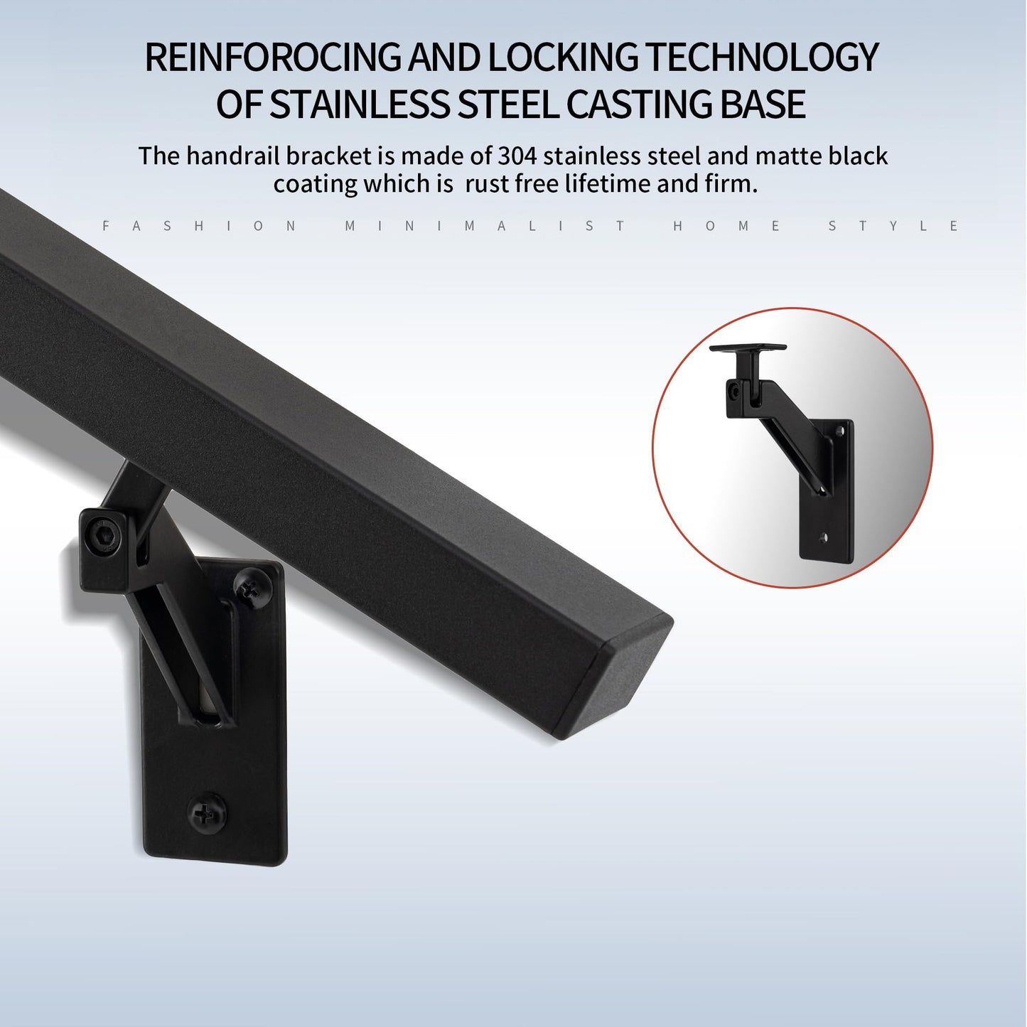 8FT Matte Black Handrails Kit for Indoor Outdoor Stairs，Modern Aluminum Handrail Set,2" X1" Grab bar,Adjustable 304 Stainless Steel Brackets Included，Rust Free (Matte Black, 8 FT)