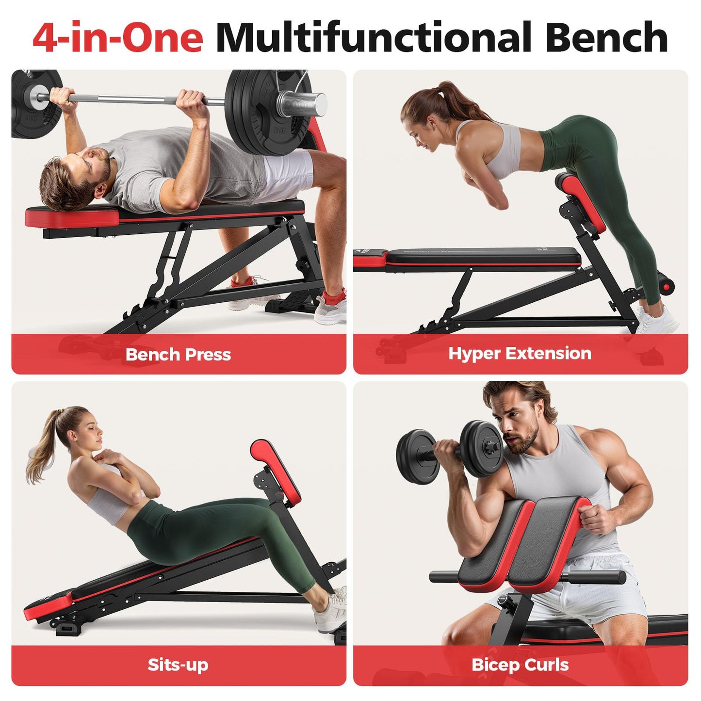 Flybird 4 in 1 Roman Chair with Adjustable Weight Bench & Sit Up Bench for Full Body Workout, Fitness equipment for HyperBack Extension for Glutes, Hamstrings & Lower Back, Multi-Purpose for Home Gym