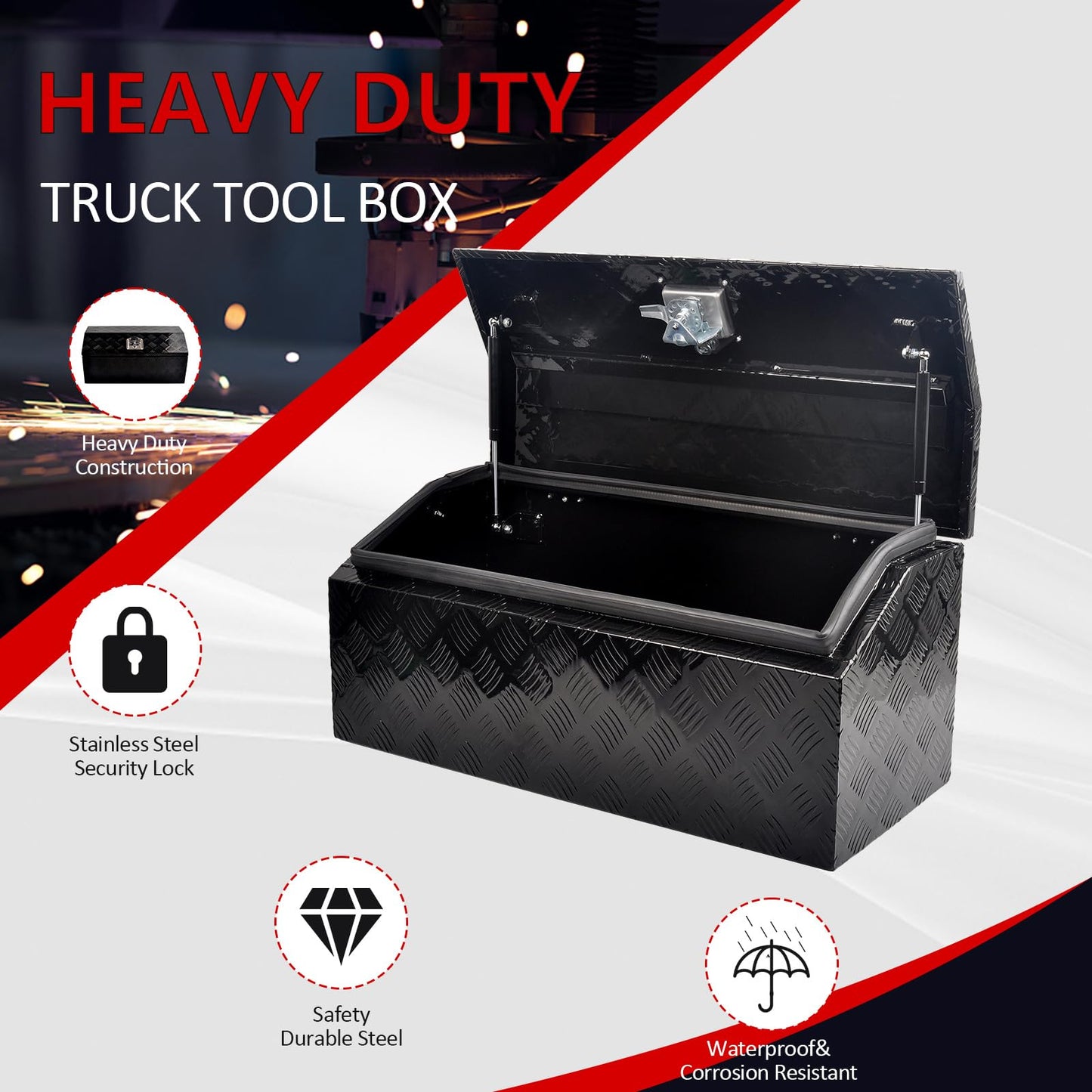 TBAPFS 30 Inch Aluminum Trailer Tongue Tool Box 5 Bar Tread Wide Utility ToolBox for Pick Up Truck RV Storage Organizer Tool Box with Lock and Keys - 30"X13.2"X13.5" Black