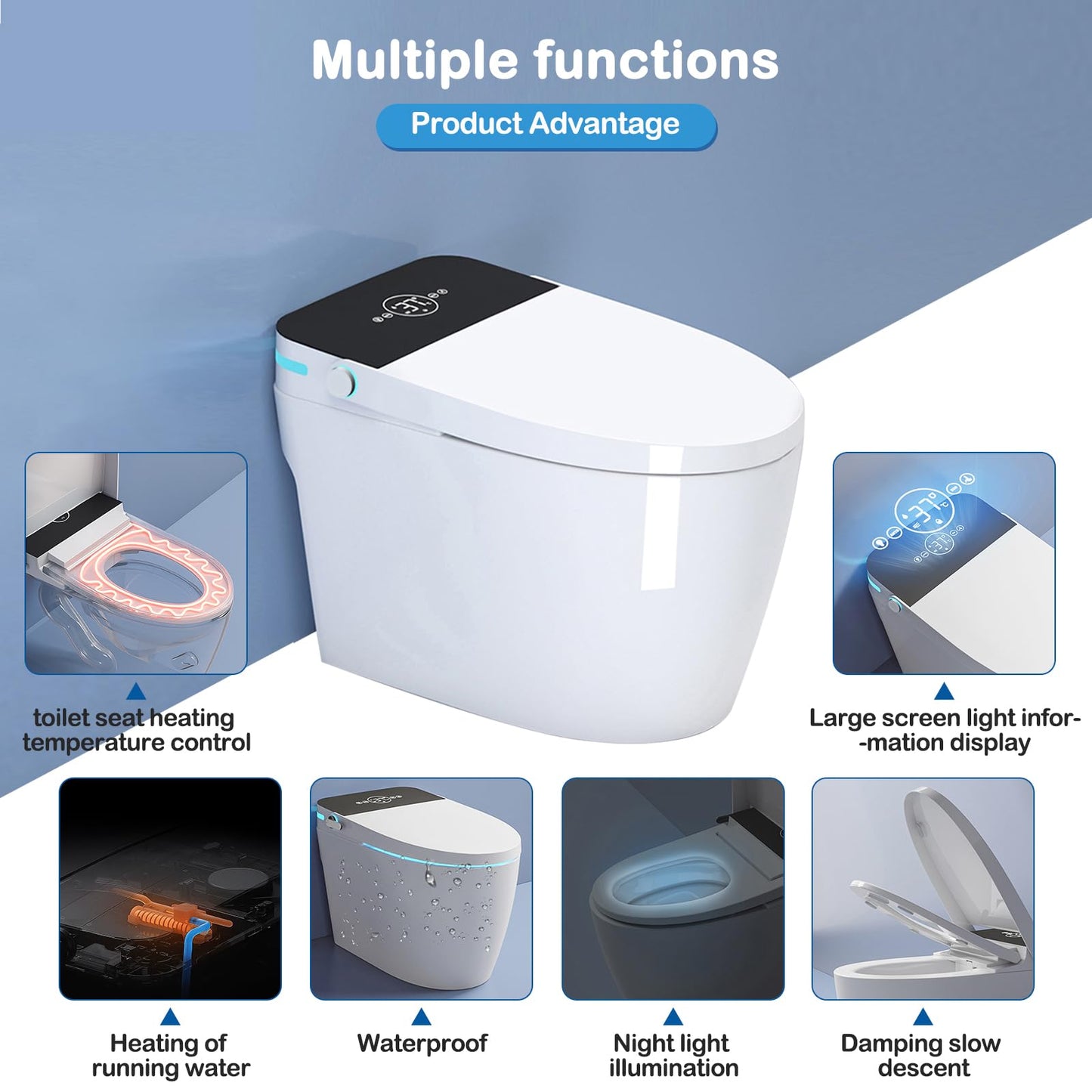 Smart Toilet with Bidet Built in, One Piece Bidet Toilet with Heated Seat and LED Display Night Light, Emergency Flush, Foot Sensor, Artistic Lighting, Smart Heated Seat, Foam Dispenser,Tank Built in