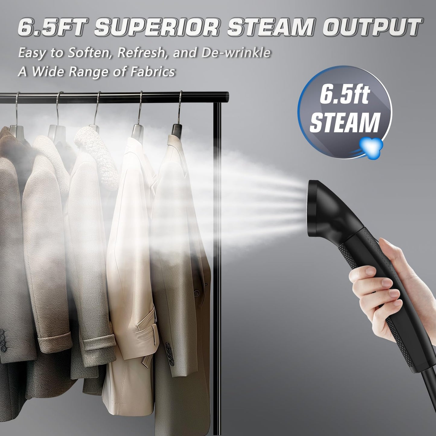Anthter Steamer for Clothes, 1500W Powerful Standing Garment Steamer with Roll Wheels, 2.4L Water Tank for 90 Mins Continuous Steaming, 35s Fast Heat-up (Silver)