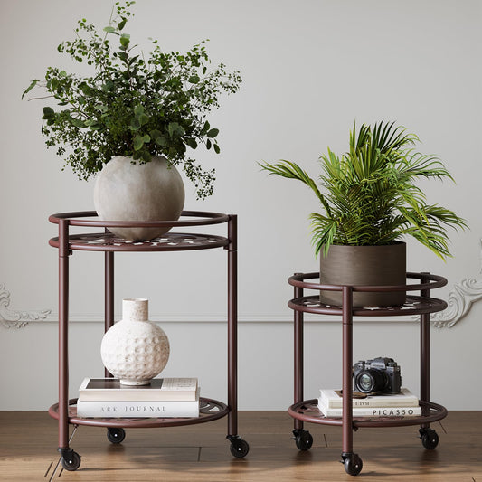 Rioneta Rolling Plant Stand with Wheels – 2 Tier Heavy Duty Flower Pot Holder for Indoor & Outdoor, Easy Move Cart for Balcony, Patio, Garden, 165 lbs Capacity 2 Pack Coffee