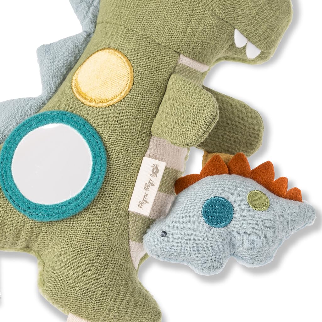 Itzy Ritzy Bitzy Traveler Car Seat & Stroller Toy for Babies – Developmental Sensory Toy Features Crinkle & Rattle Sounds & Multiple Textures –Hanging Travel Toy for On-the-Go Entertainment (Dinosaur)