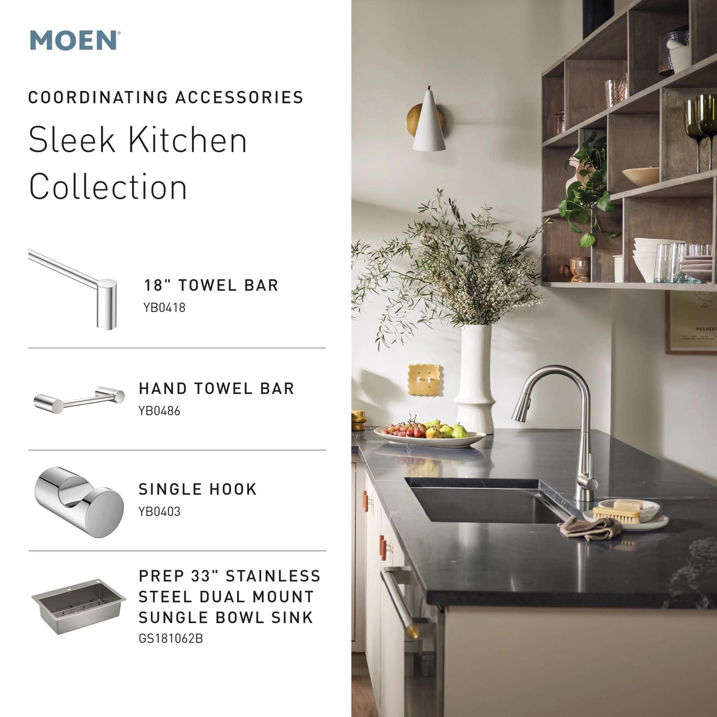 Moen Sleek Black Stainless One-Handle, Single-Hole Pulldown Kitchen Faucet with PowerBoost Technology for Faster Water Flow, 7864BLS
