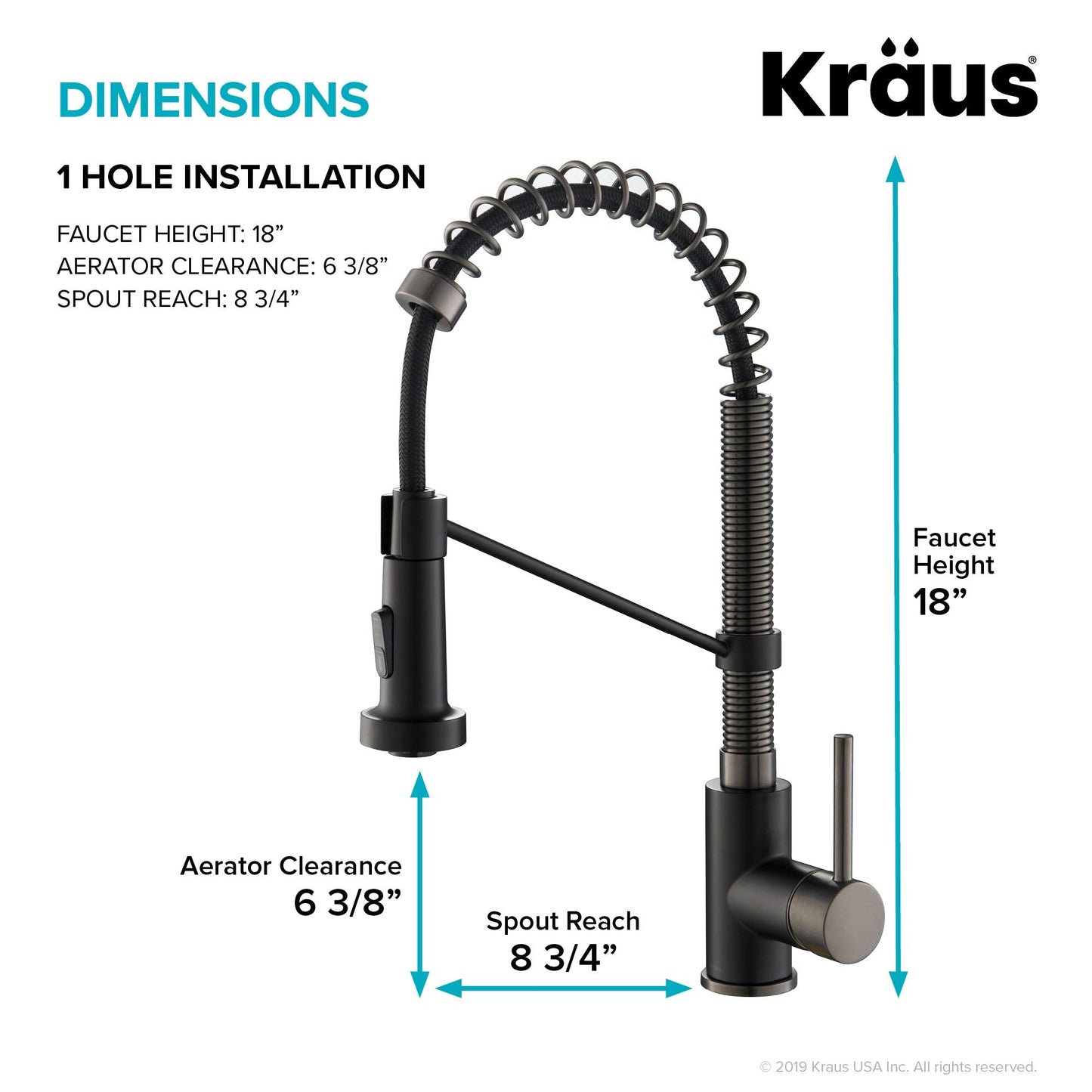 KRAUS Bolden Commercial Style 2-Function Single Handle Pull Down Kitchen Faucet in Matte Black/Black Stainless, KPF-1610MBSB (Pack of 1)