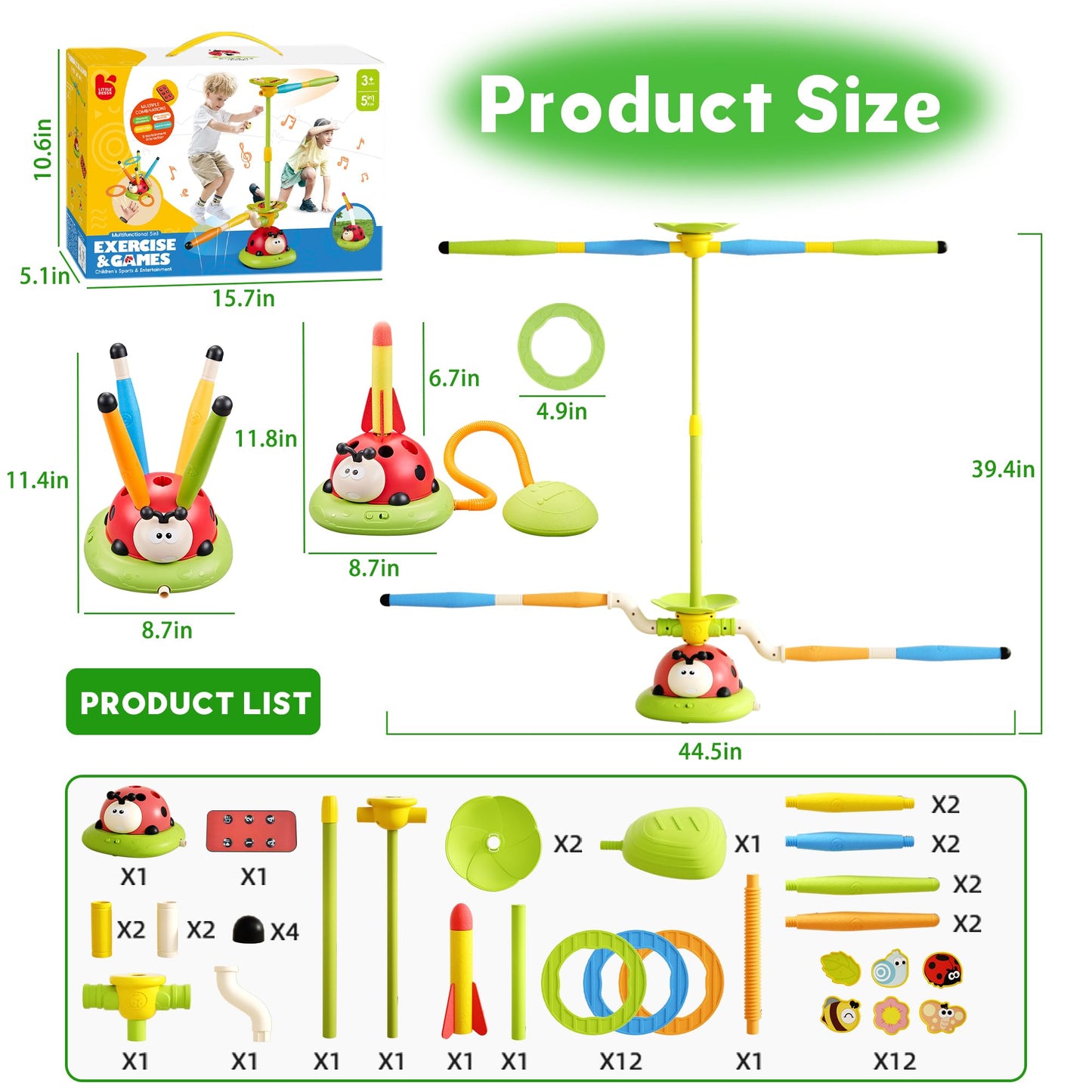 Pobaiyi 5 in 1 Musical Jump Toys, Toss Ring Game Stomping Launch Rocket Launcher for Kids, Obstacle Avoidance & Jump Squating Toy Games Remote Control Outdoor & Indoor Toys for Ages 4-8 8-13