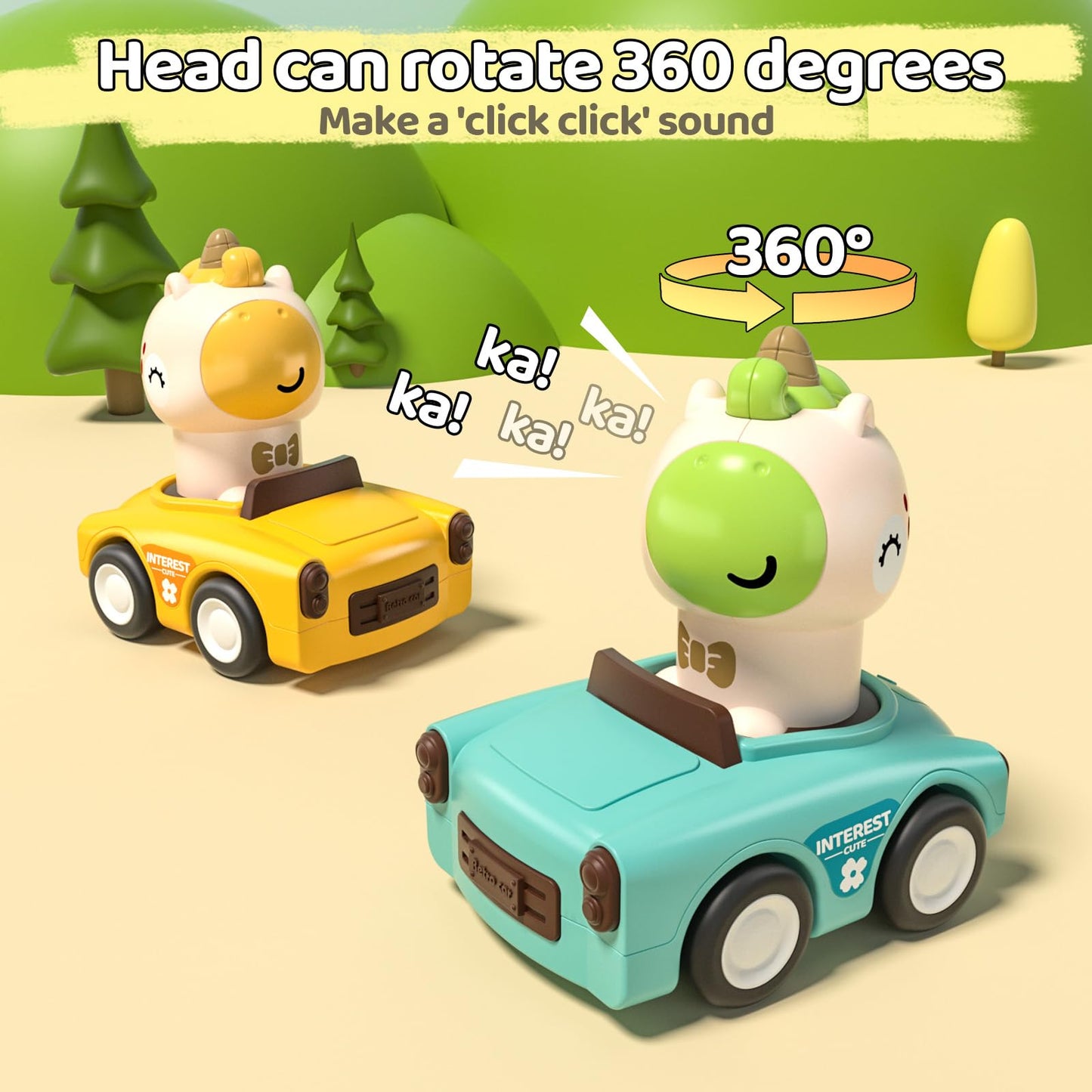 SUPVIB Press to Go Friction Inertia Car, Animal Toddler Toy Cars 1-3, Infant 6-9-12-18 Month Play Figure Vehicle Set, 1st Birthday Gift for 1-2 Year Old Boy Girl