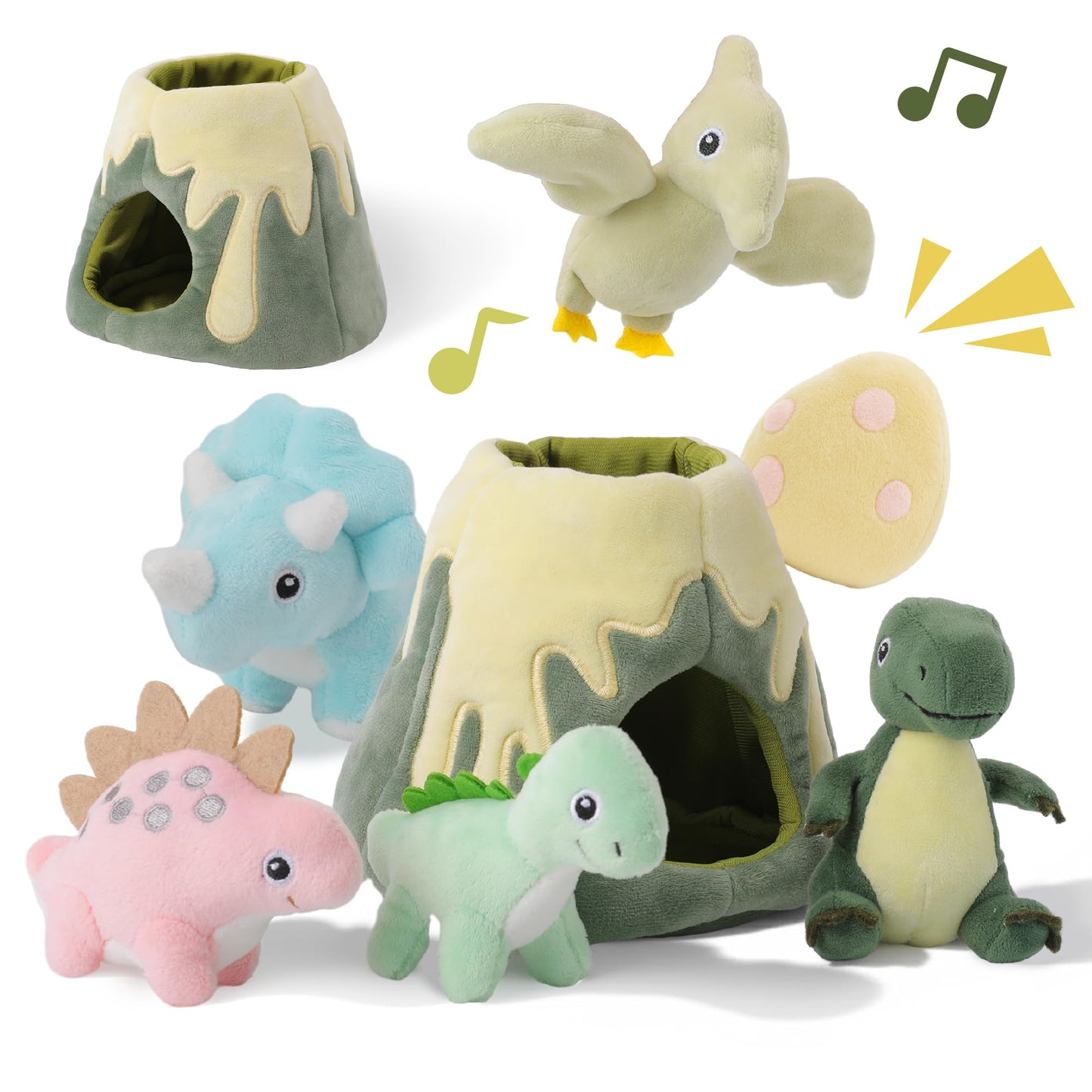 PIIKAGO Baby Toys 6-12 Months – My Little Volcano with 5 Stuffed Dinosaurs, Montessori Toy with Rattle, Crinkle, Squeaker, Sensory Toys for Toddlers 1-3, Early Development Christmas Birthday Gift