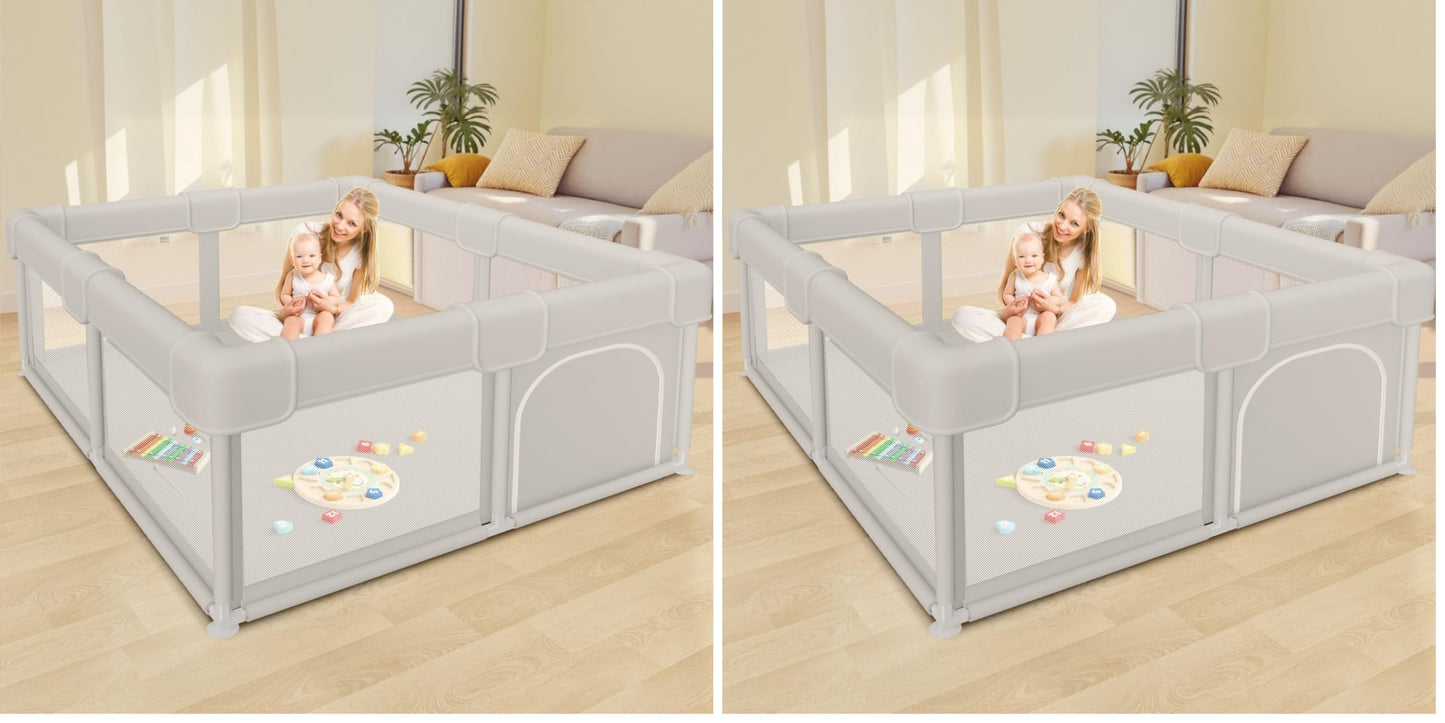 Besuhot Baby Playpen Baby Playard, Play Pen for Babies and Toddlers with Gate, 50x50 Fence, Sturdy Safety Playpen, Indoor & Outdoor Kids Activity Center (Pack of 2)