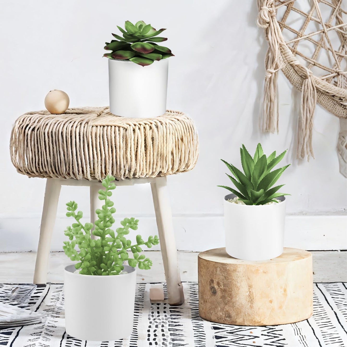 Hopewood Succulent Plants Artificial in White Pots Small Faux Potted Succulents Fake Plants in Vase Set of 3