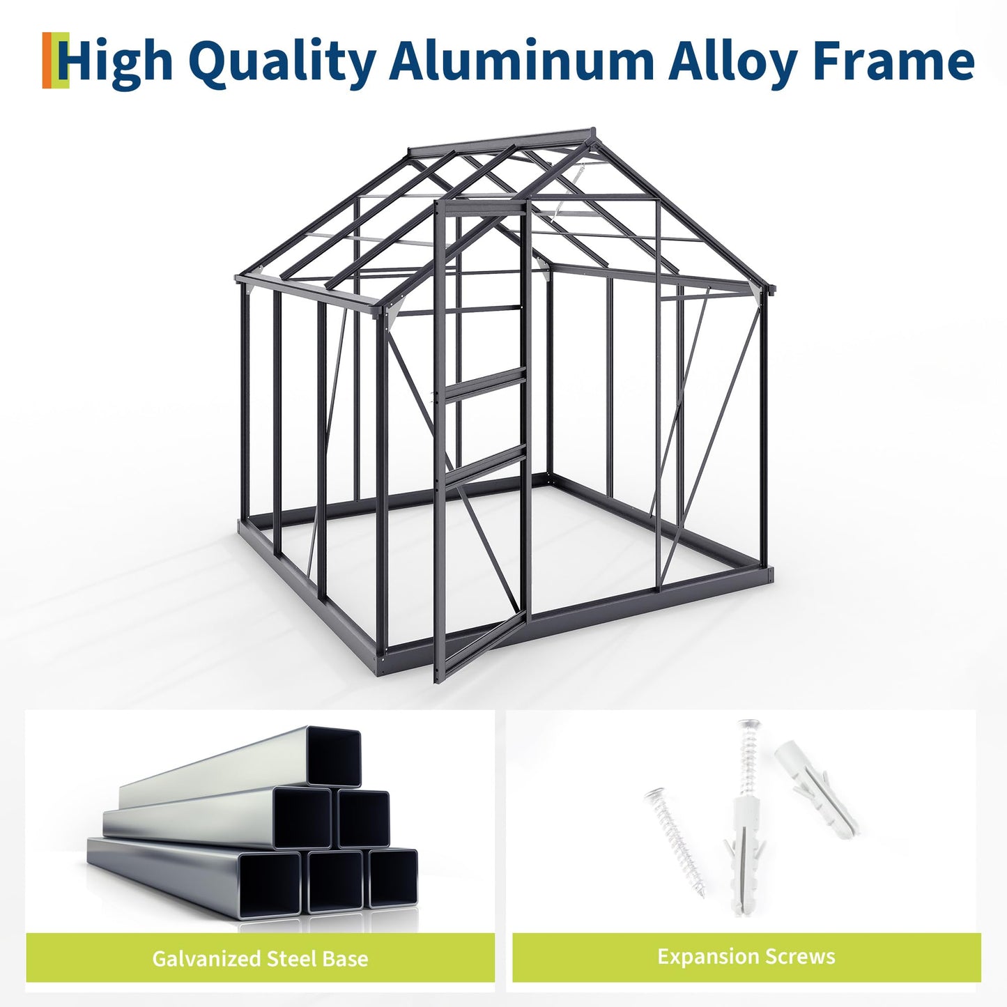 6x6FT Walk-in Greenhouses for Outdoors, Heavy Duty Polycarbonate Green House with Quick Setup Structure, Roof Vent, Push-Pull Lockable Door, Aluminum Green House for Garden Backyard, Patio, Lawn