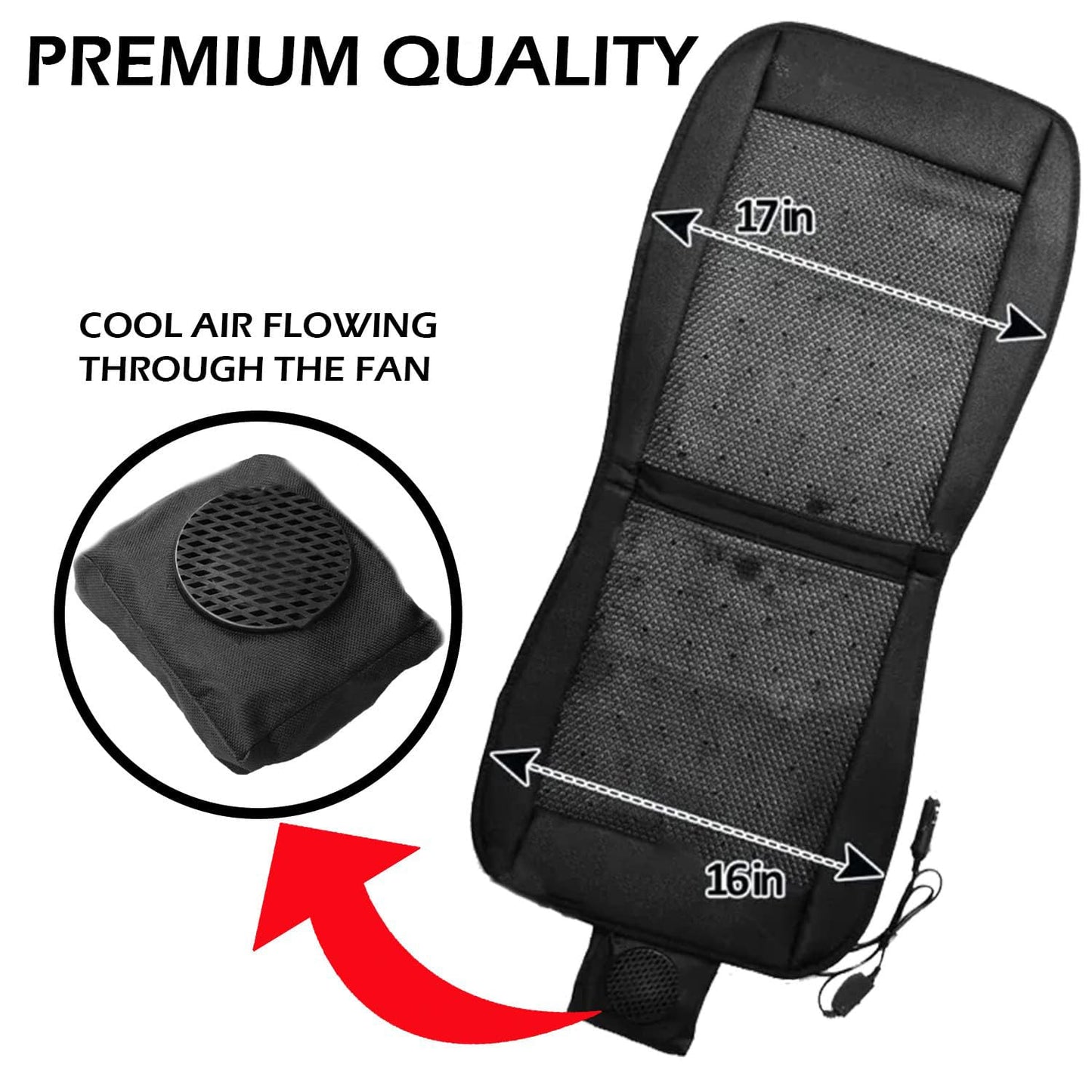 ZONETECH Cooling Car Seat Cover, Black Automotive Adjustable Temperature Comfortable Cooling Car Seat Cushion (1 Pack)