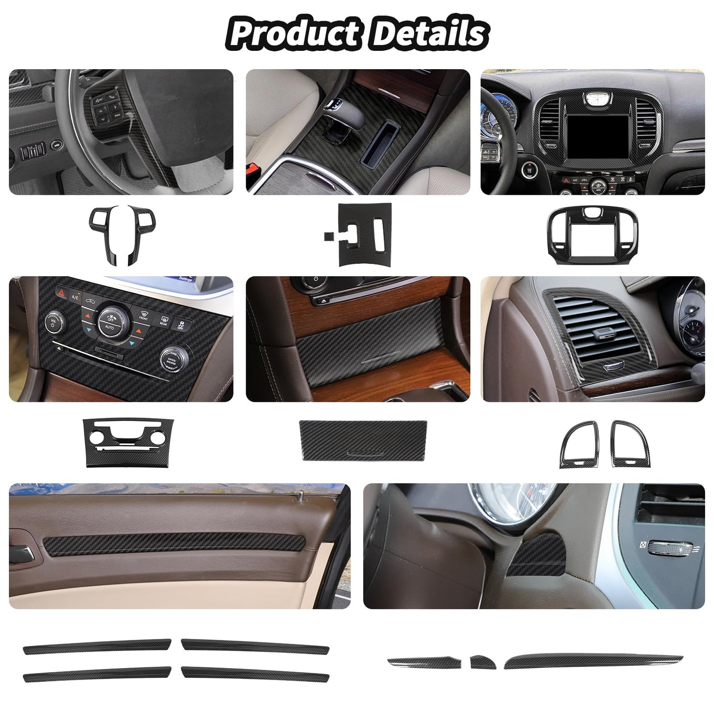 JeCar 16pcs Full Set Carbon Fiber Interior Trim Kit for 2011-2014 Chrysler 300/300C