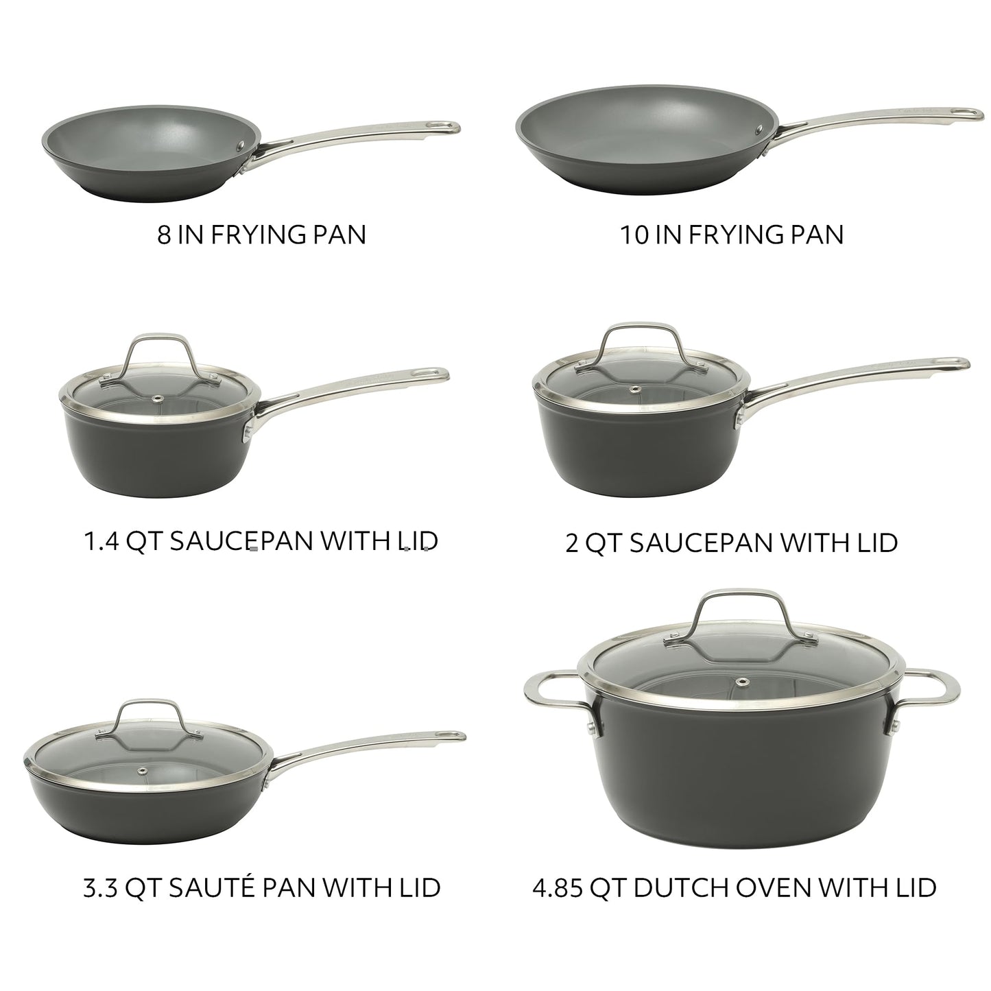 Sur La Table Kitchen Essentials Cool Commune Hard Anodized 10 Piece PFA Free Ceramic Non stick Interior Forged Durable Aluminum Pots and Pans Cookware Set - Black - Induction Compatible