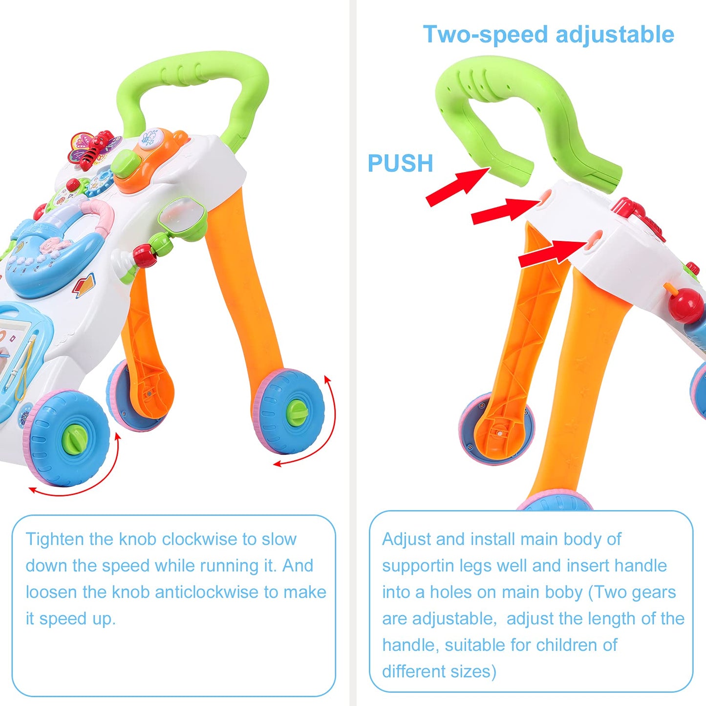 Cuterabit 2 in 1 Sit to Stand Baby Walker with Music and Light, Push Toys for Toddlers 1-3 for Learning to Walk, Baby Walking Toys 6 to 12 Months for Infants Babies Toddlers Boys Girls