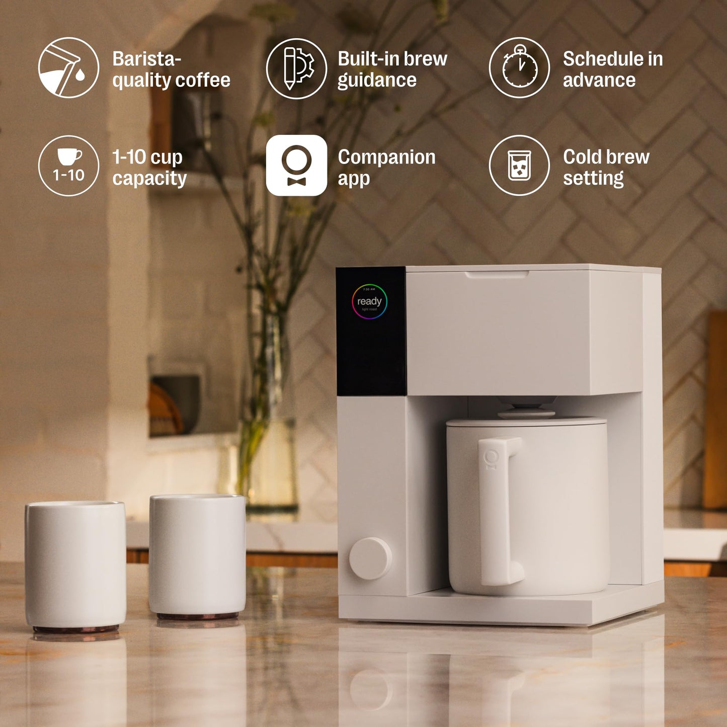 Fellow Aiden Precision Coffee Maker - 10-Cup Thermal Carafe, Built-In Brewing Guidance, Scheduling, Removable Water Tank, Matte White