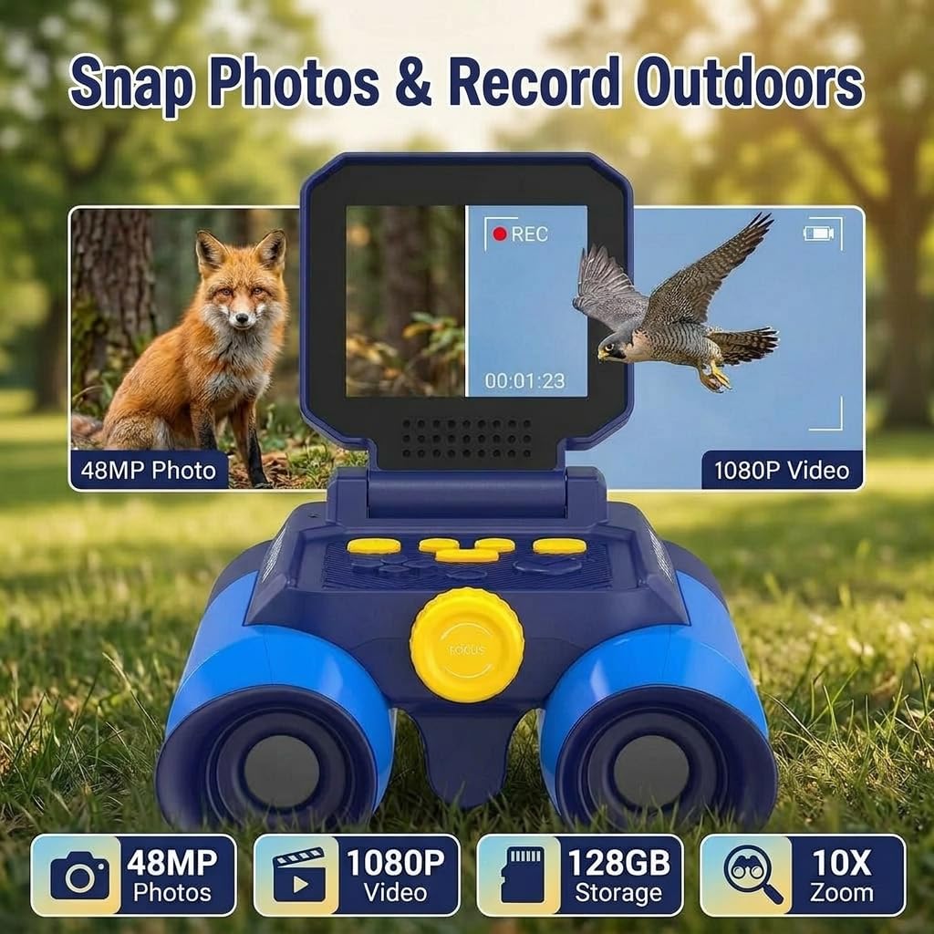 OAEBLLE Nature Exploration Toys, 2.4" IPS Screen Digital Wildlife Camera with Night Vision & 10X Zoom, Kids Outdoor Play Equipment for Children Ages 4-8 8-12, Bird Watching Camping Gifts for Boy Girls