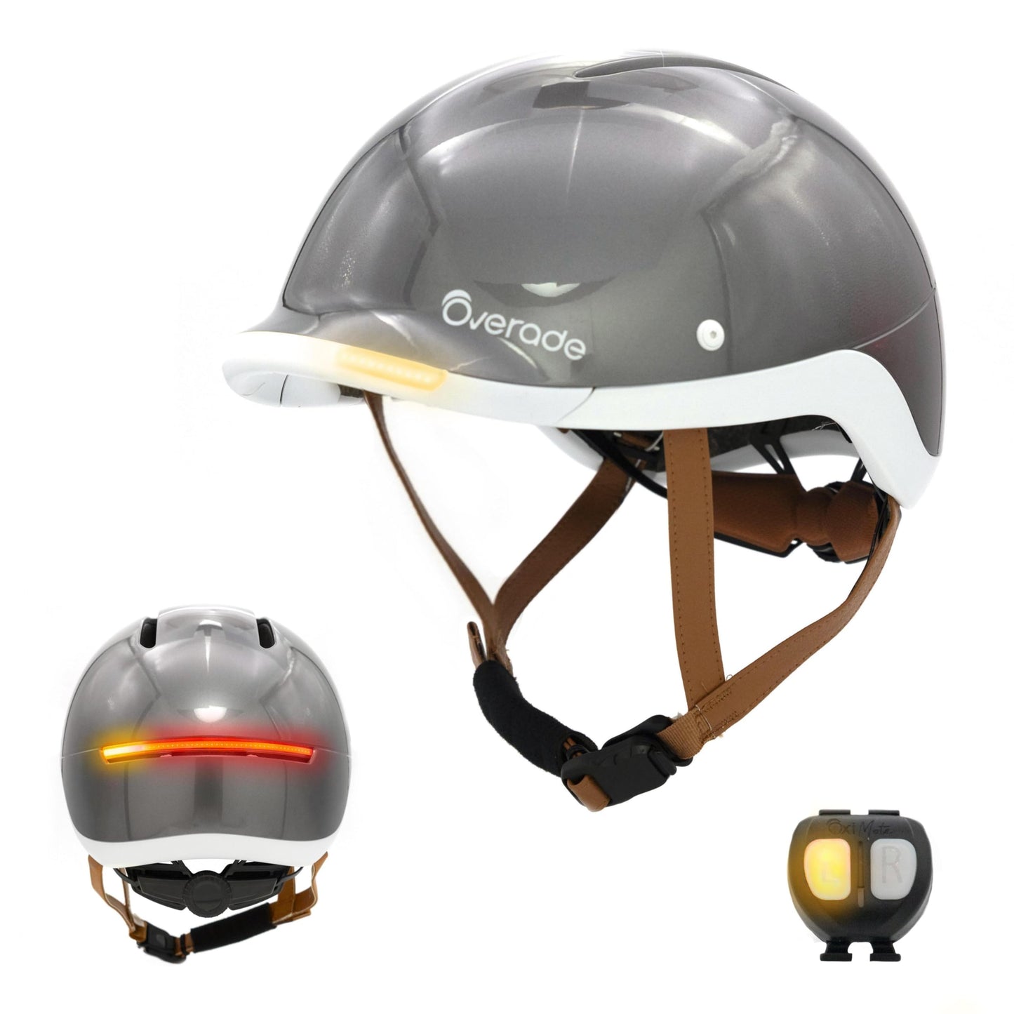 Overade Life Helmet for Bikes and e-Scooters, with Powerful Front/Rear Lighting - Flashing Function - One Size fits All (Pearl Grey)