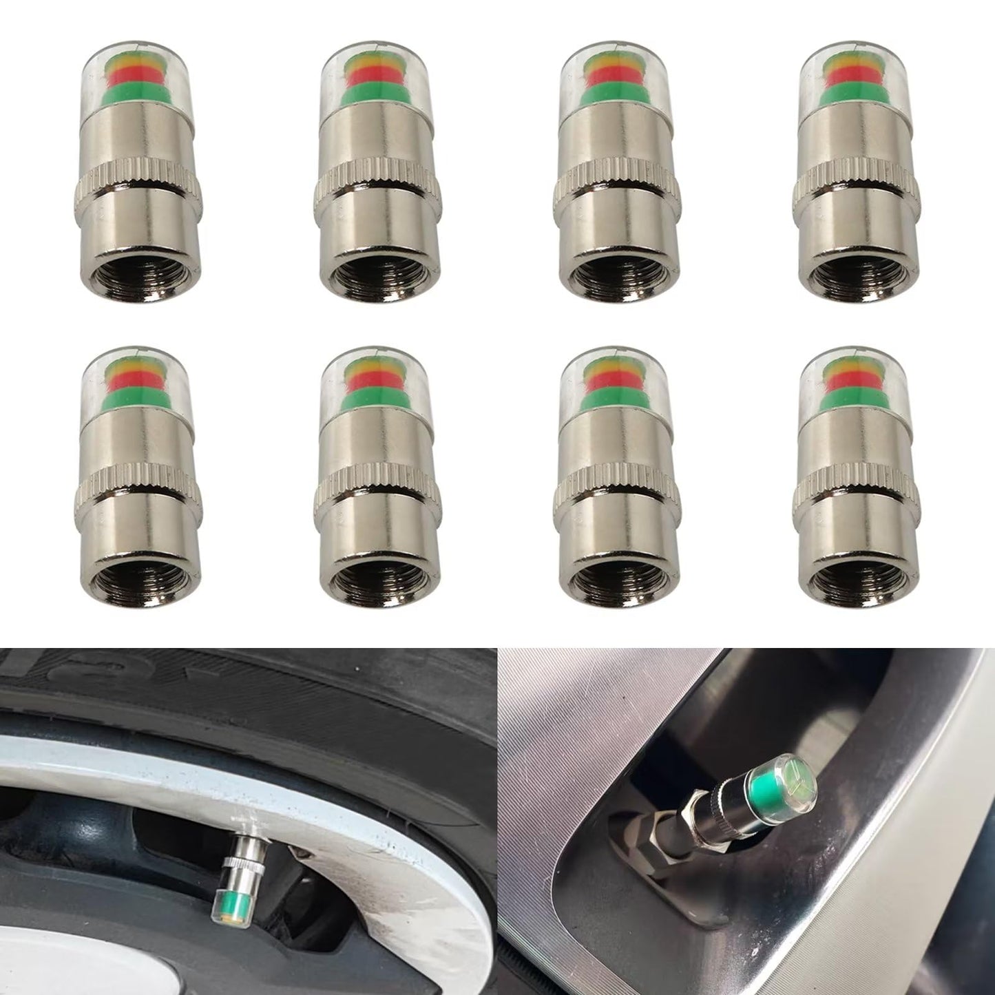JRSHOME 8X New Update Tire Pressure Monitor Valve Stem Cap Sensor Indicator 30PSI 2.0 Bar Air Warning Alert Valve Pressure Diagnostic Tools Kit